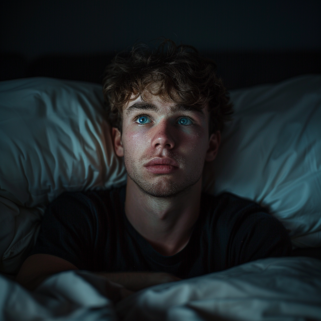 A man looks confused while lying in the bed at night | Source: Midjourney