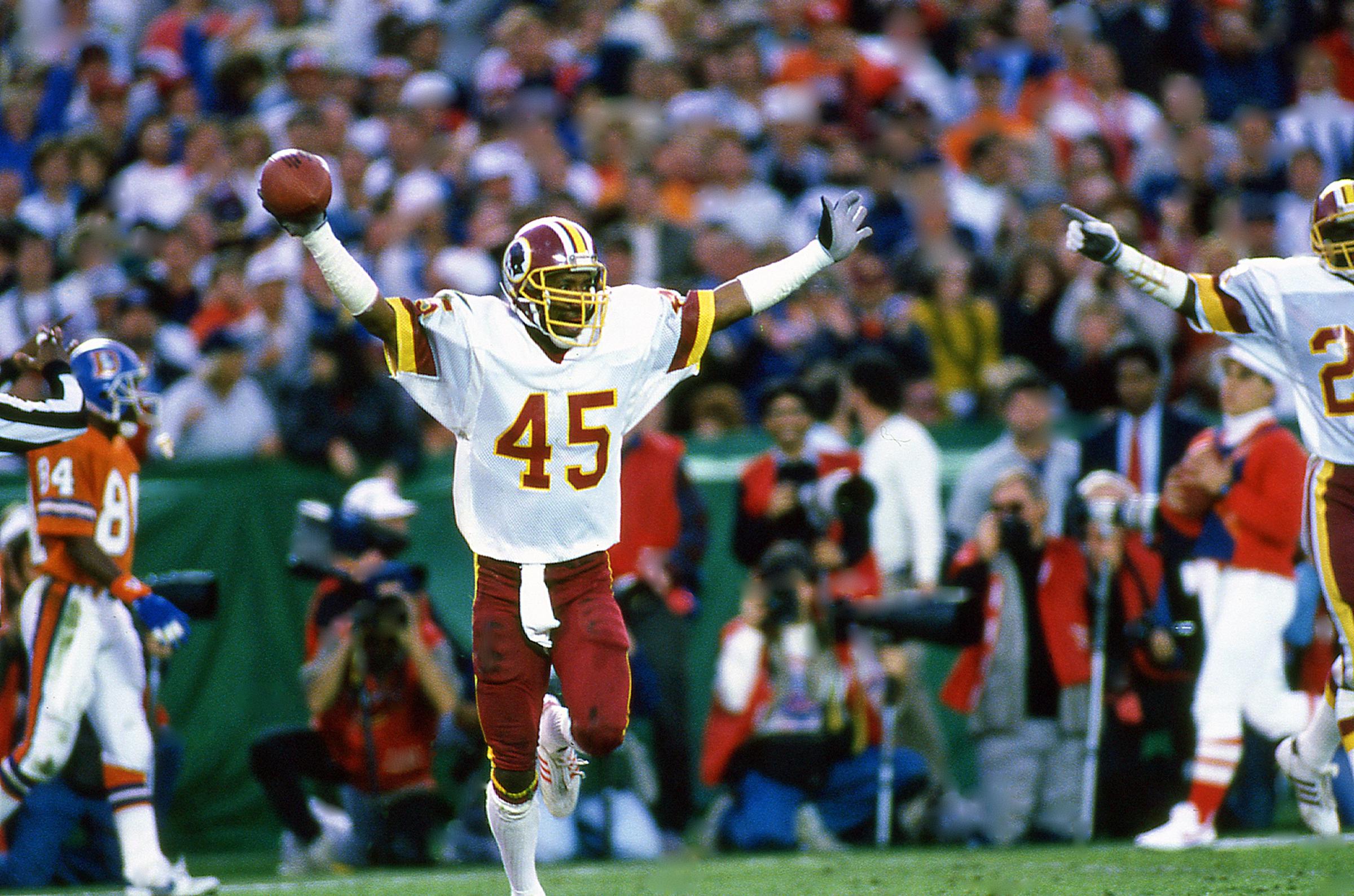 Barry Wilburn #45 the Washington Redskins celebrates against the Denver Broncos at Super Bowl 26 played at Javk Murphy Stadium circa 1992 in San Diego California. | Source:  Getty Images