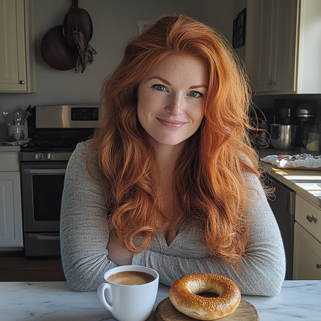 A woman sitting at a kitchen counter | Source: Midjourney