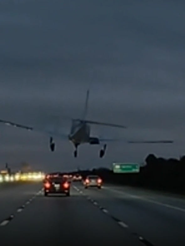 An airplane making an emergency landing on a highway in a video shared on December 10, 2025 | Source: Instagram/abc7newsbayarea