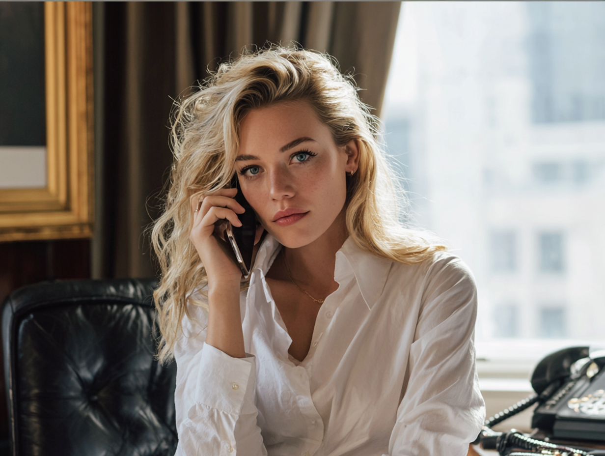 A woman talking on a phone | Source: Midjourney