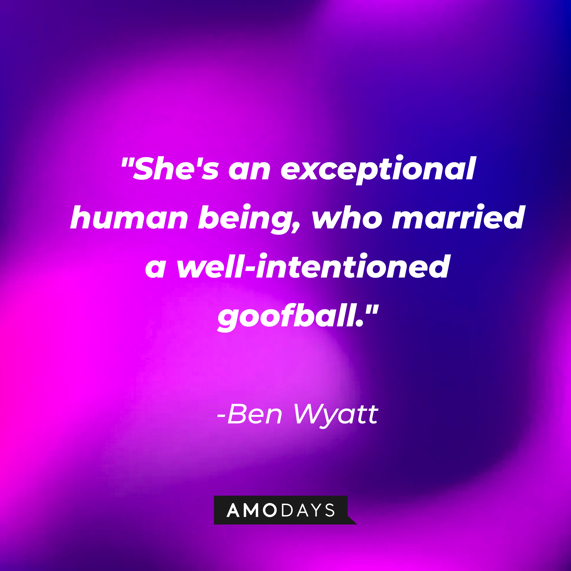 Ben Wyatt's quote: "She's an exceptional human being, who married a well-intentioned goofball." | Source: AmoDays