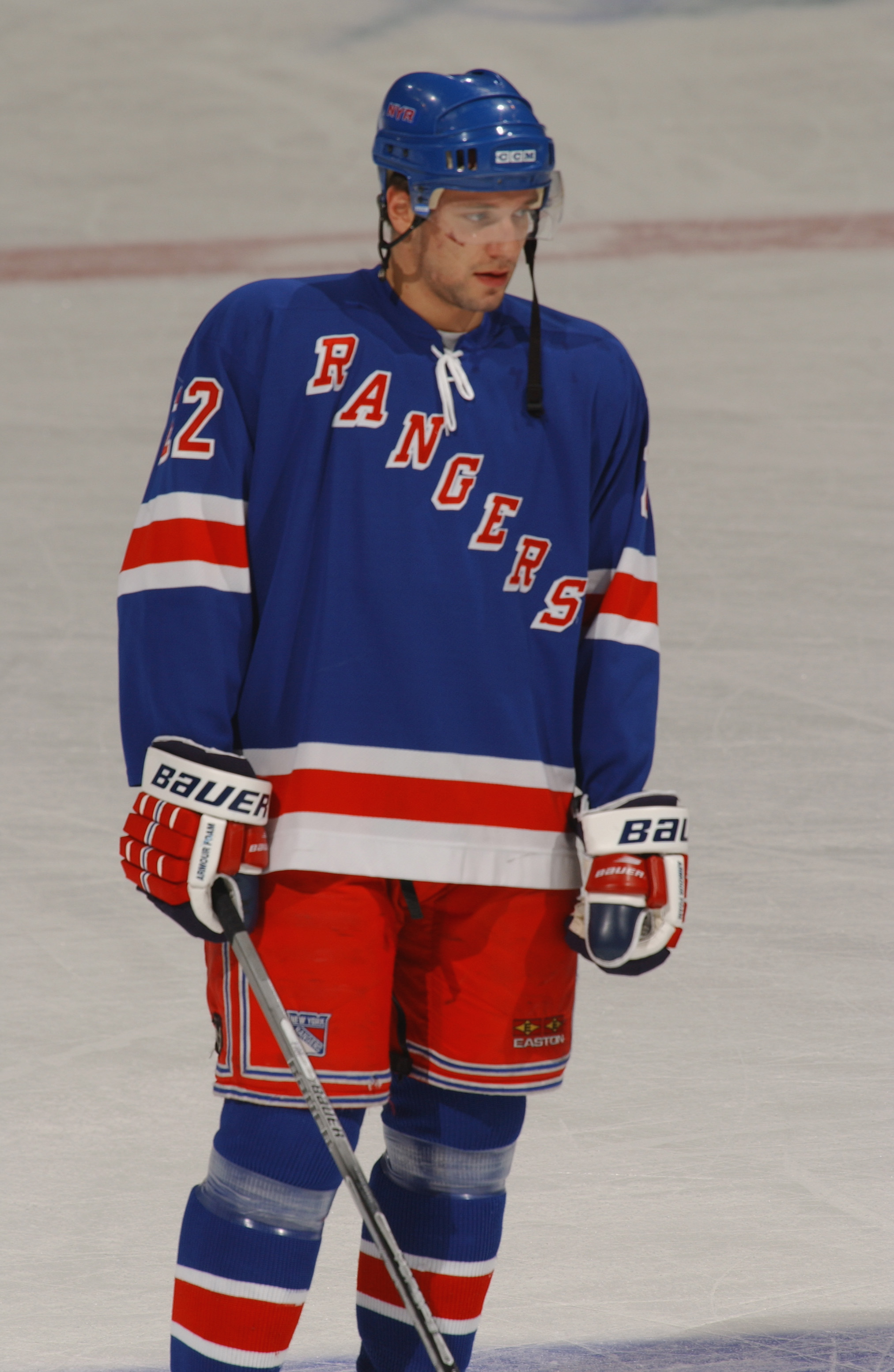 Defenseman Tomas Kloucek #22 of the New York Rangers looks on during warmups before the NHL game against the Washington Capitals at MCI Center in Washington, D.C. on December 4, 2001 | Source: Getty Images