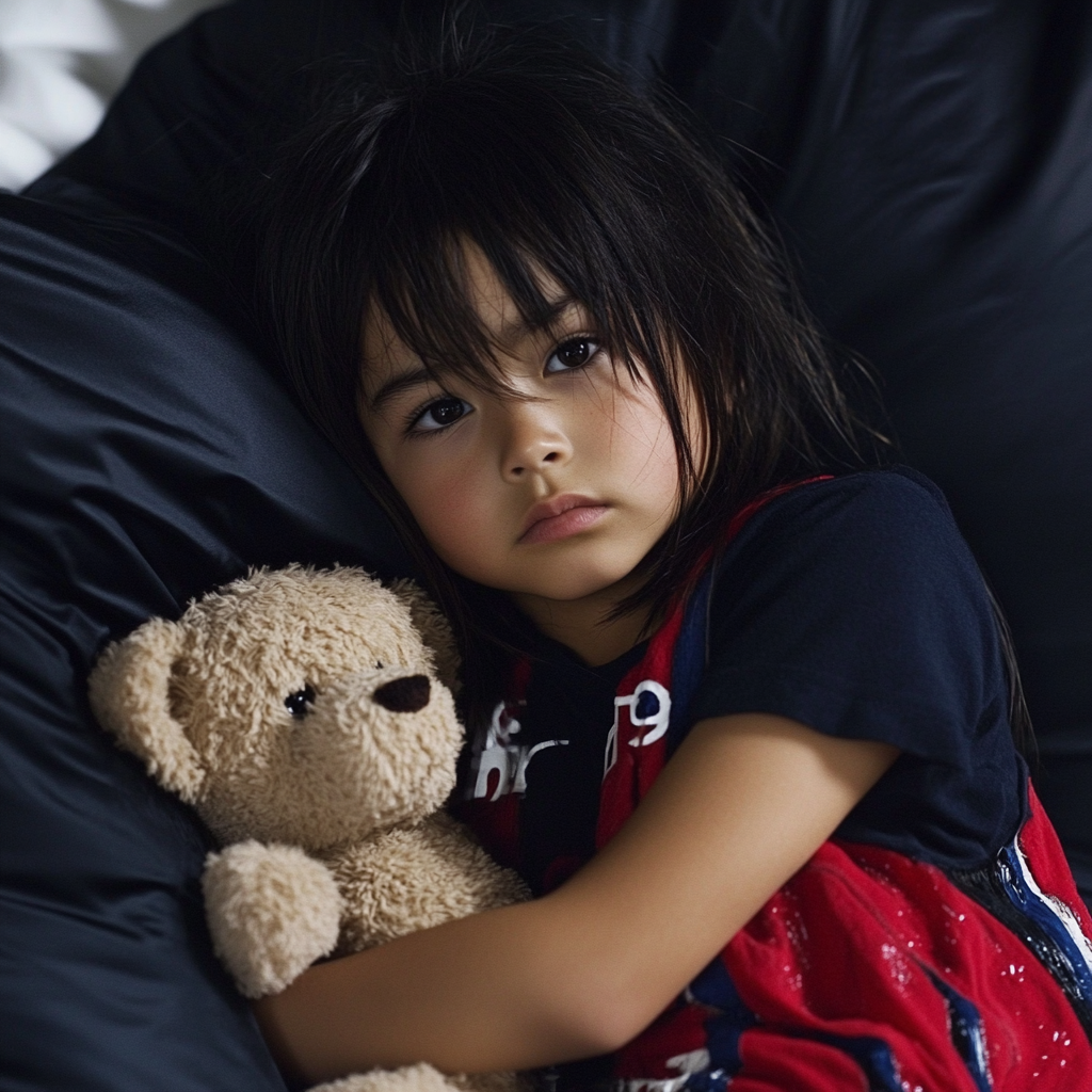 A little girl hugging her teddy bear | Source: Midjourney