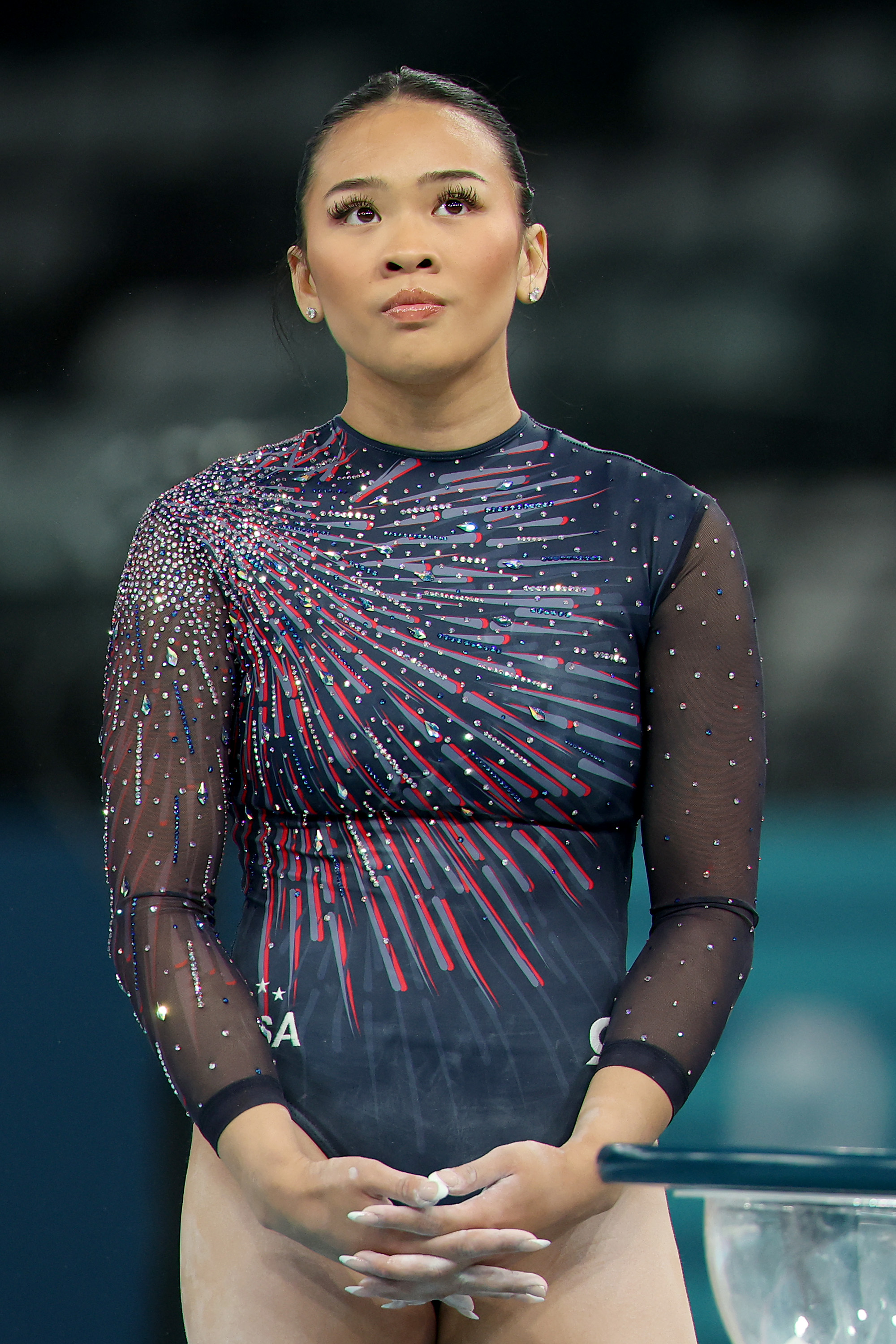 Sunisa Lee looks on during a Gymnastics training session ahead of the Paris 2024 Olympic Games on July 25, 2024, in Paris, France | Source: Getty Images