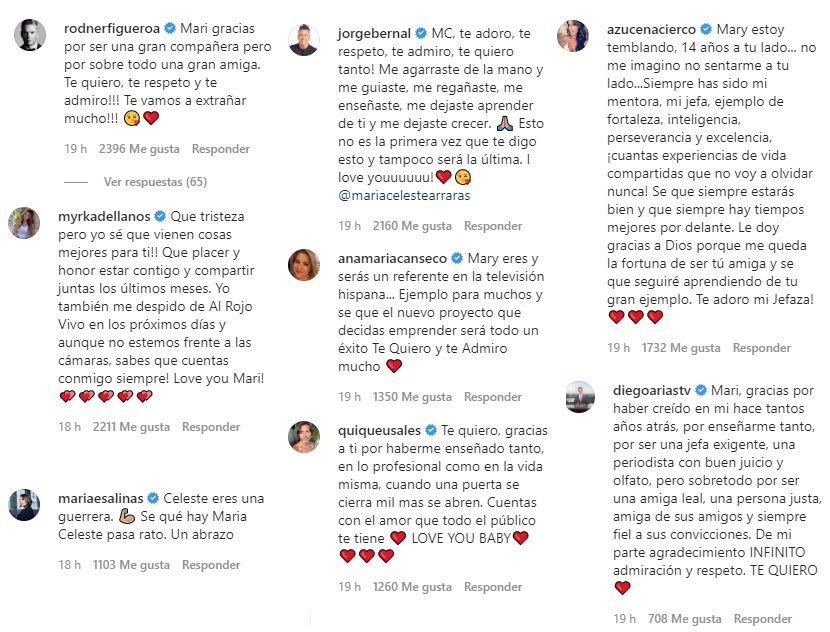 Comentarios recibidos por Arrarás. | Foto: Captura de pantalla en Instagram/mariacelestearraras