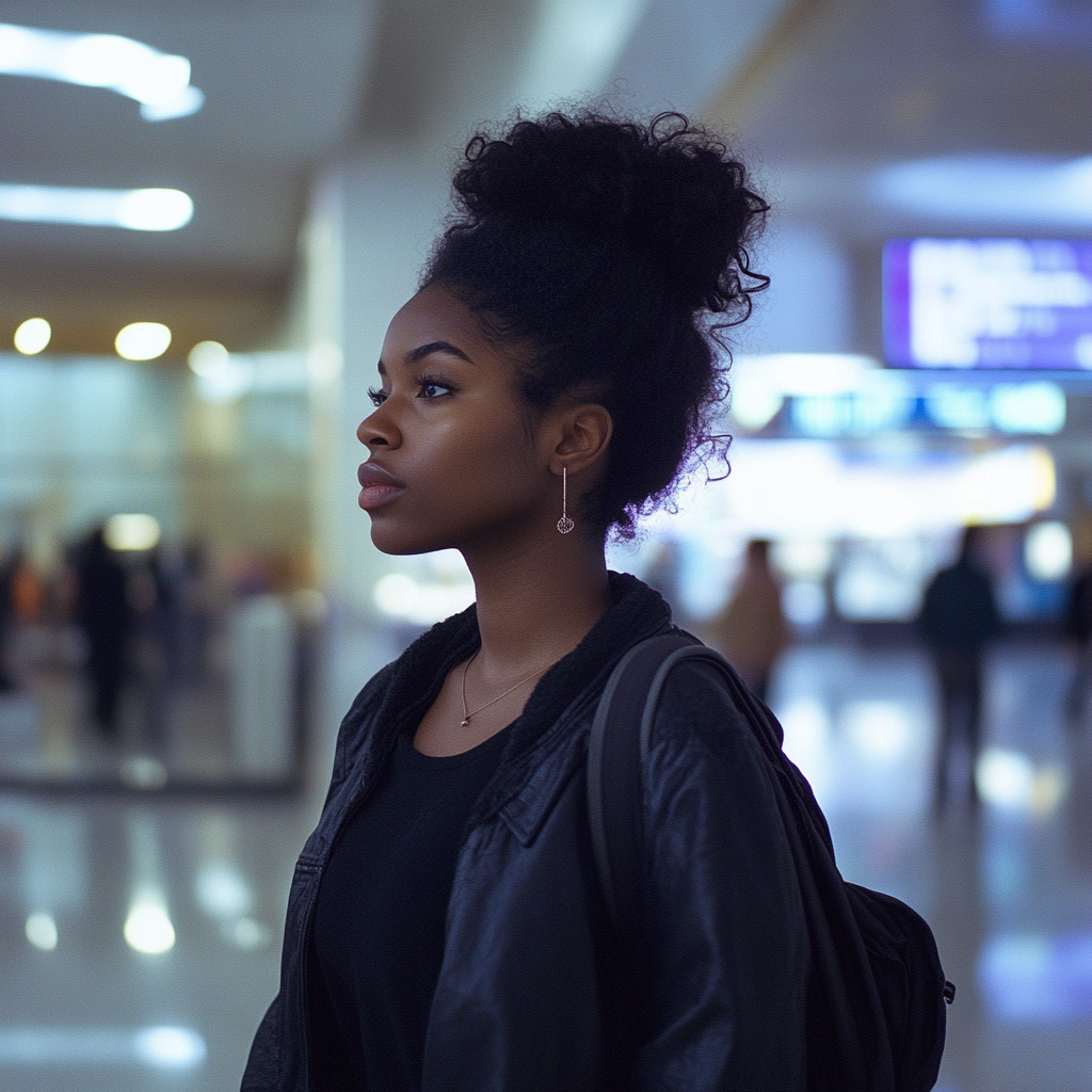 Becca walking in the airport | Source: Midjourney