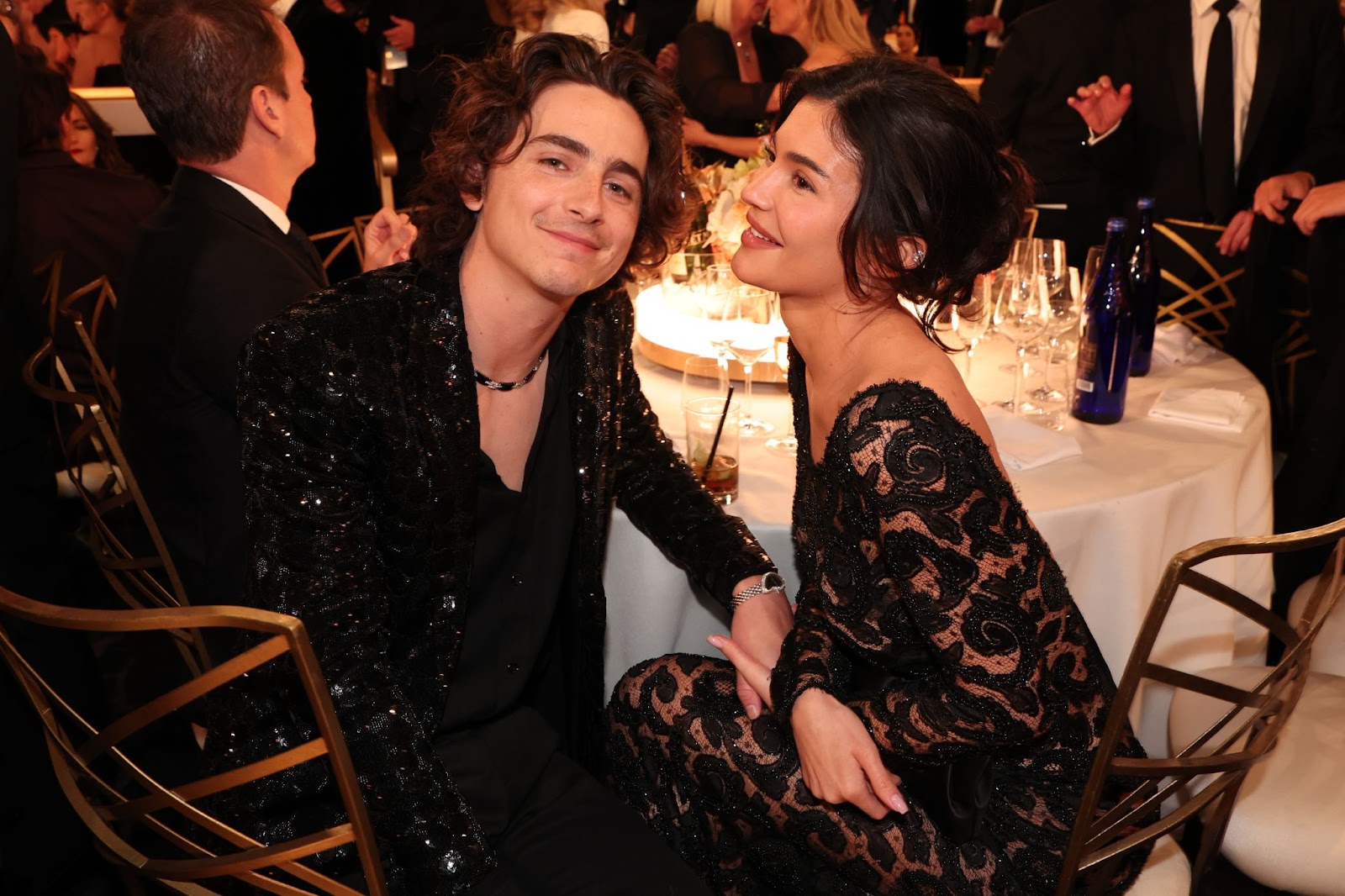 Timothée Chalamet and Kylie Jenner at the 81st Golden Globe Awards held at the Beverly Hilton Hotel on January 7, 2024, in Beverly Hills, California. | Source: Getty Images