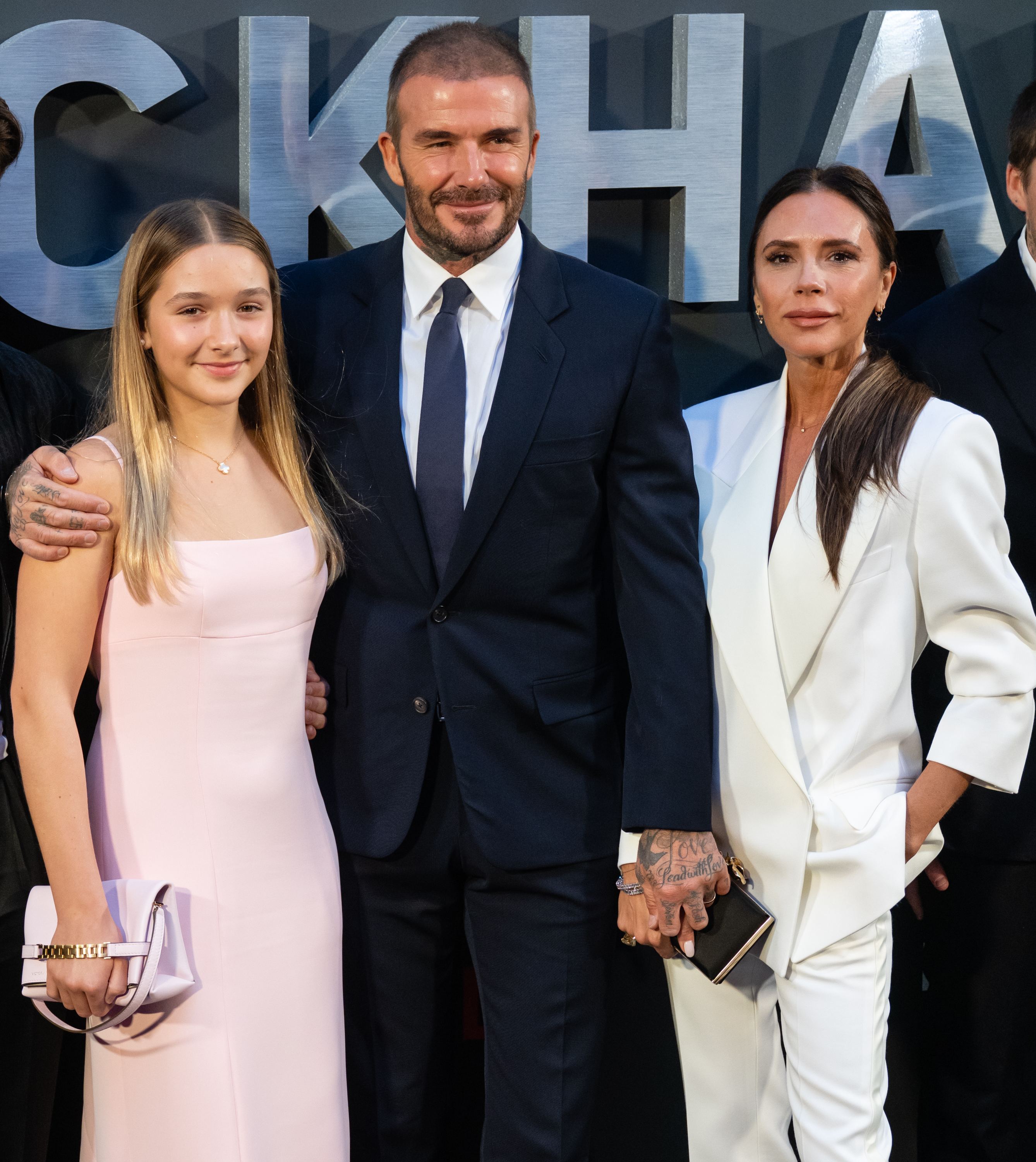 Harper, David and Victoria Beckham at the UK premiere of "Beckham" in London, England on October 3, 2023 | Source: Getty Images