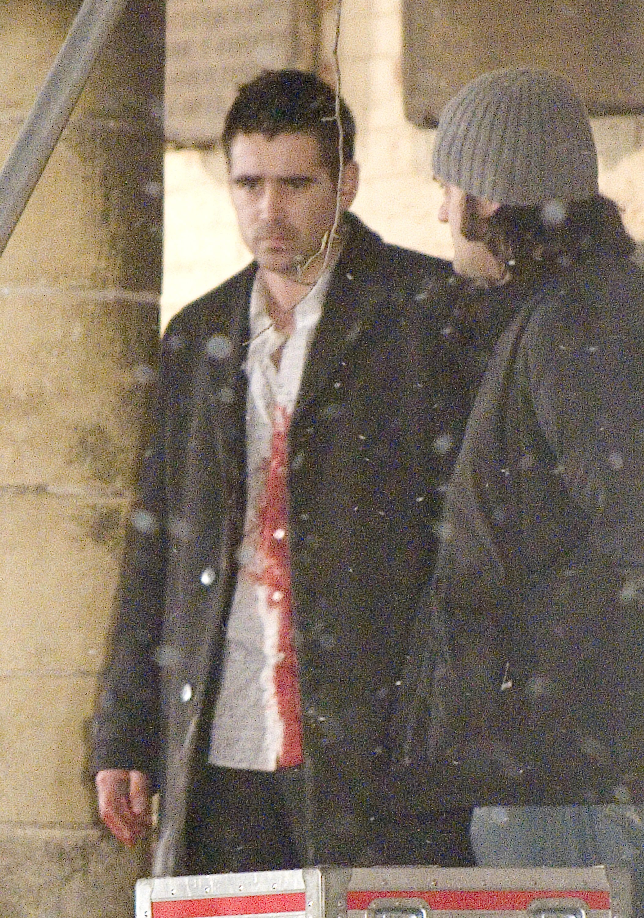 Colin Farrell and Ralph Fiennes on location for "In Bruges" on February 14, 2006 in Bruges, Belgium | Source: Jacques Moineau/FilmMagic