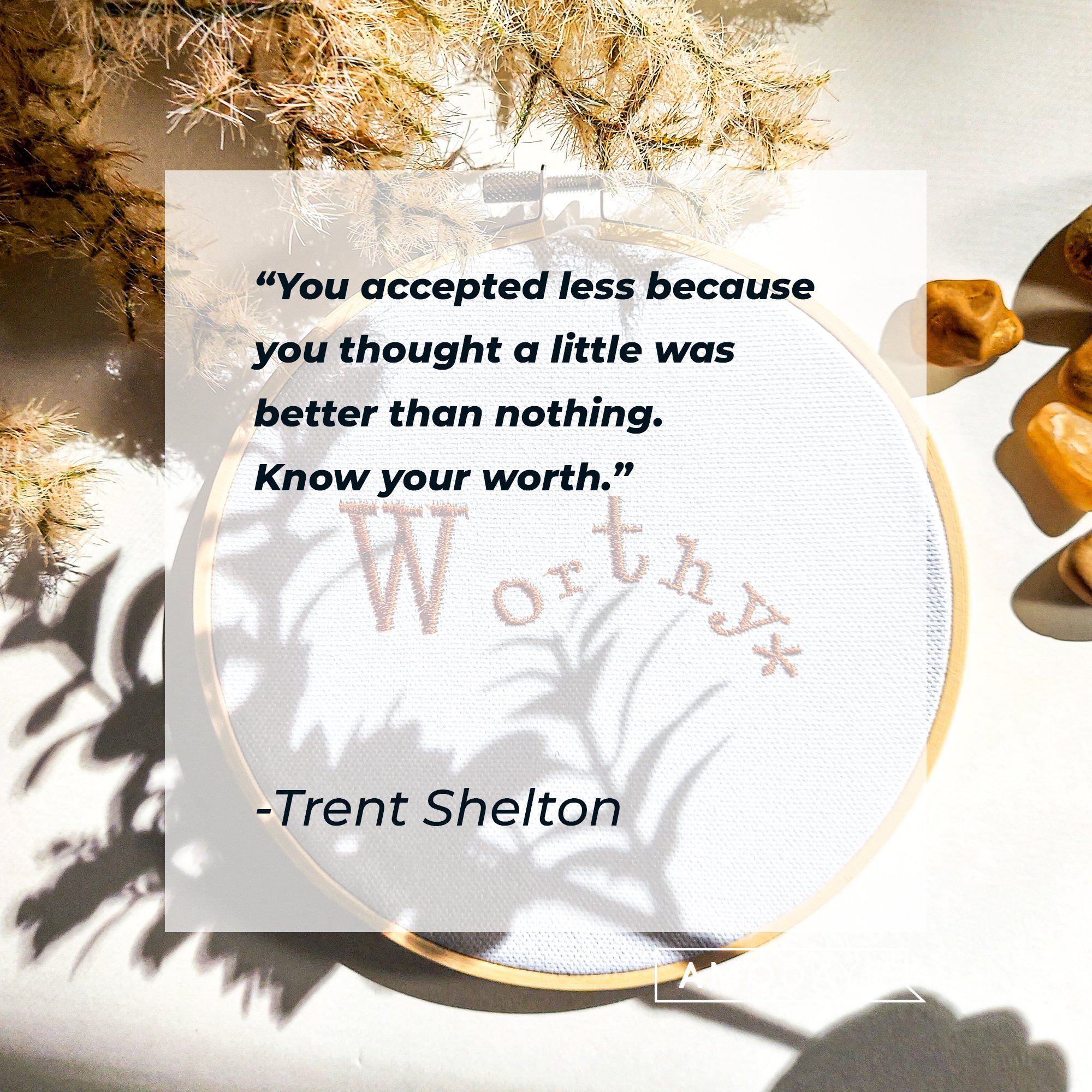 Trent Shelton's quote: "You accepted less because you thought a little was better than nothing. Know your worth." | Image: AmoDays