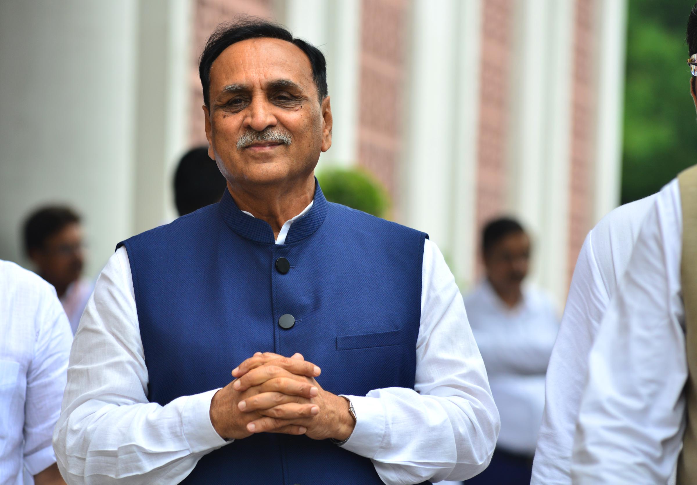 Vijay Rupani paying his last respects to former Union Finance Minister Arun Jaitley on August 25, 2019, in New Delhi, India. | Source: Getty Images