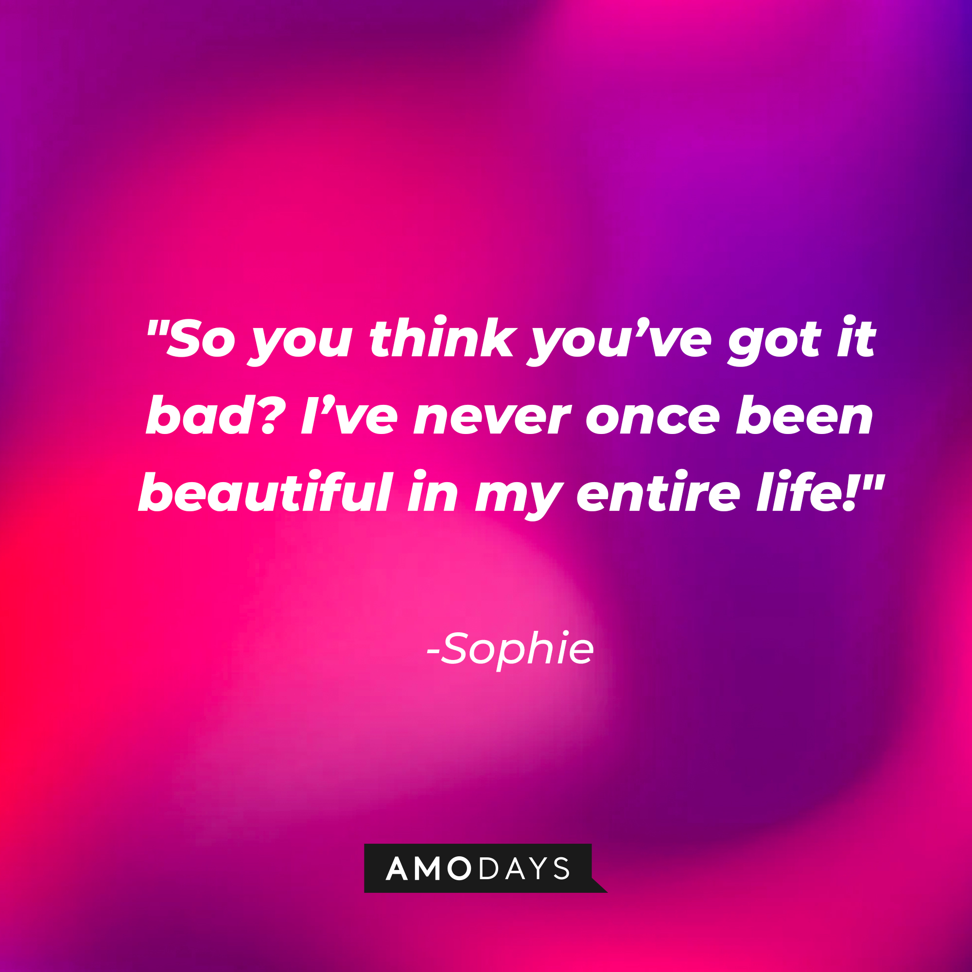 Sophie's quote: "So you think you've got it bad? I've never once been beautiful in my entire life!" | Source: Amodays