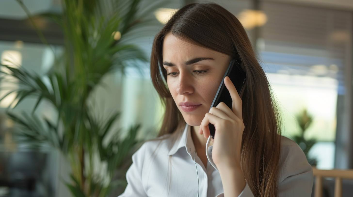 A woman looks displeased while talking on the phone | Source: Midjourney