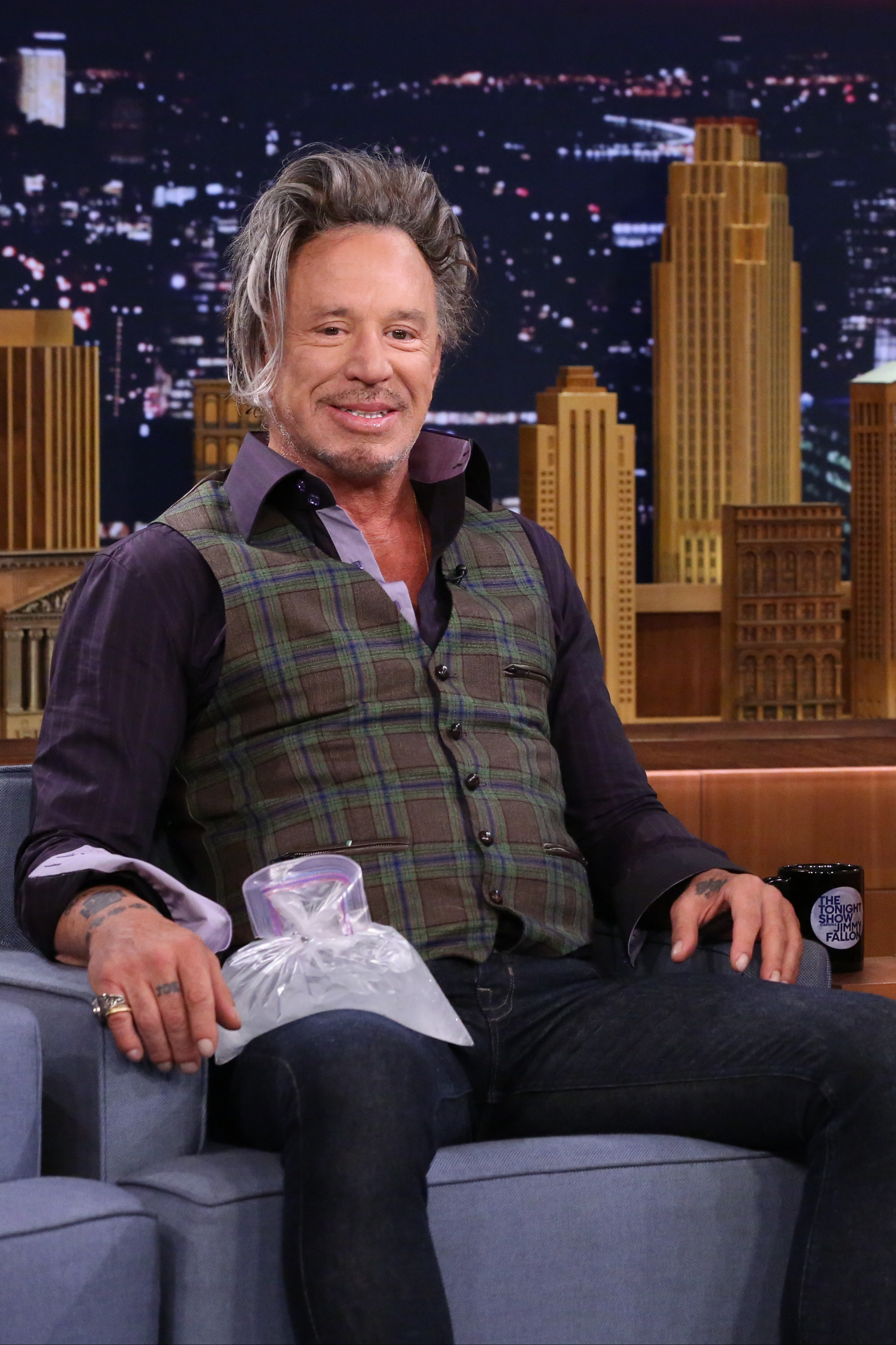 Mickey Rourke during an interview on "The Tonight Show Starring Jimmy Fallon" on August 12, 2014 | Source: Getty Images