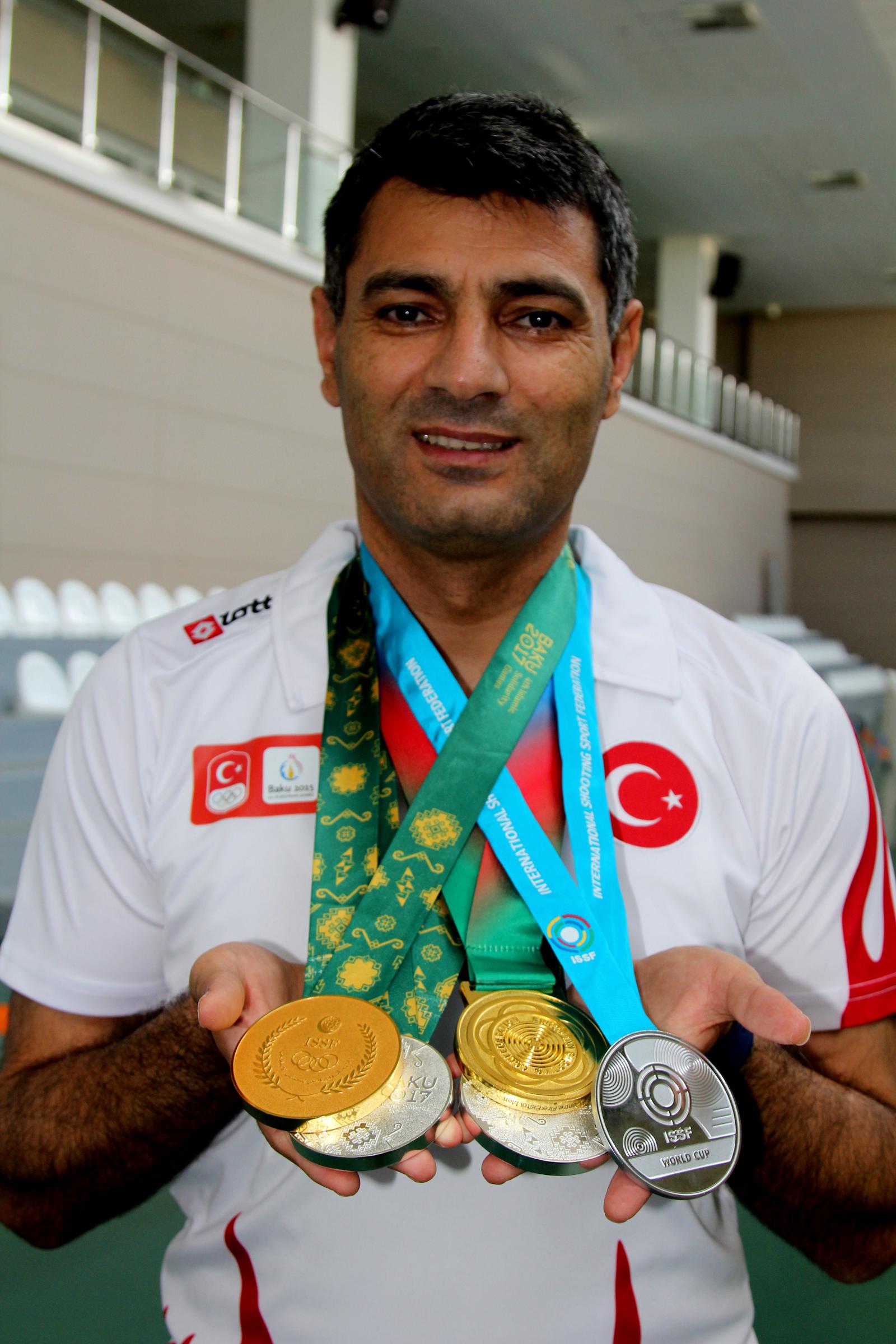 The European champion won the gold medal in the men's 25-meter firing pistol category at the Firearms Trap-Skeet European Championships on August 7, 2017 | Source: Getty Images