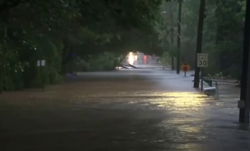 Water entering the streets, as seen in a video dated October 3, 2024 | Source: YouTube/Global News