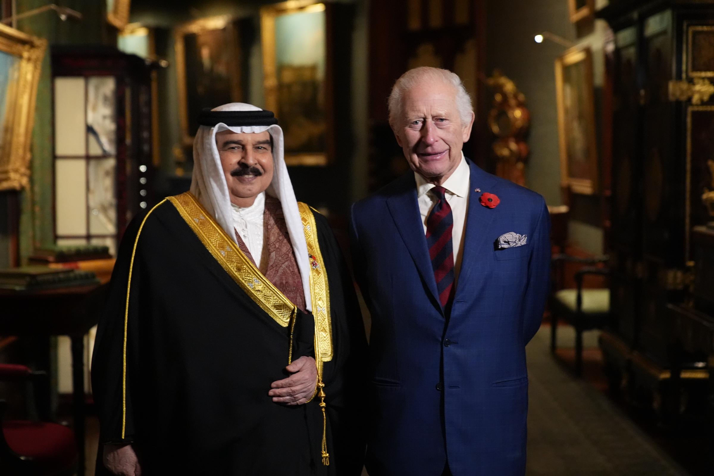 King Hamad bin Isa Al Khalifa and King Charles III at Windsor Castle on November 11, 2024, in England. | Source: Getty Images