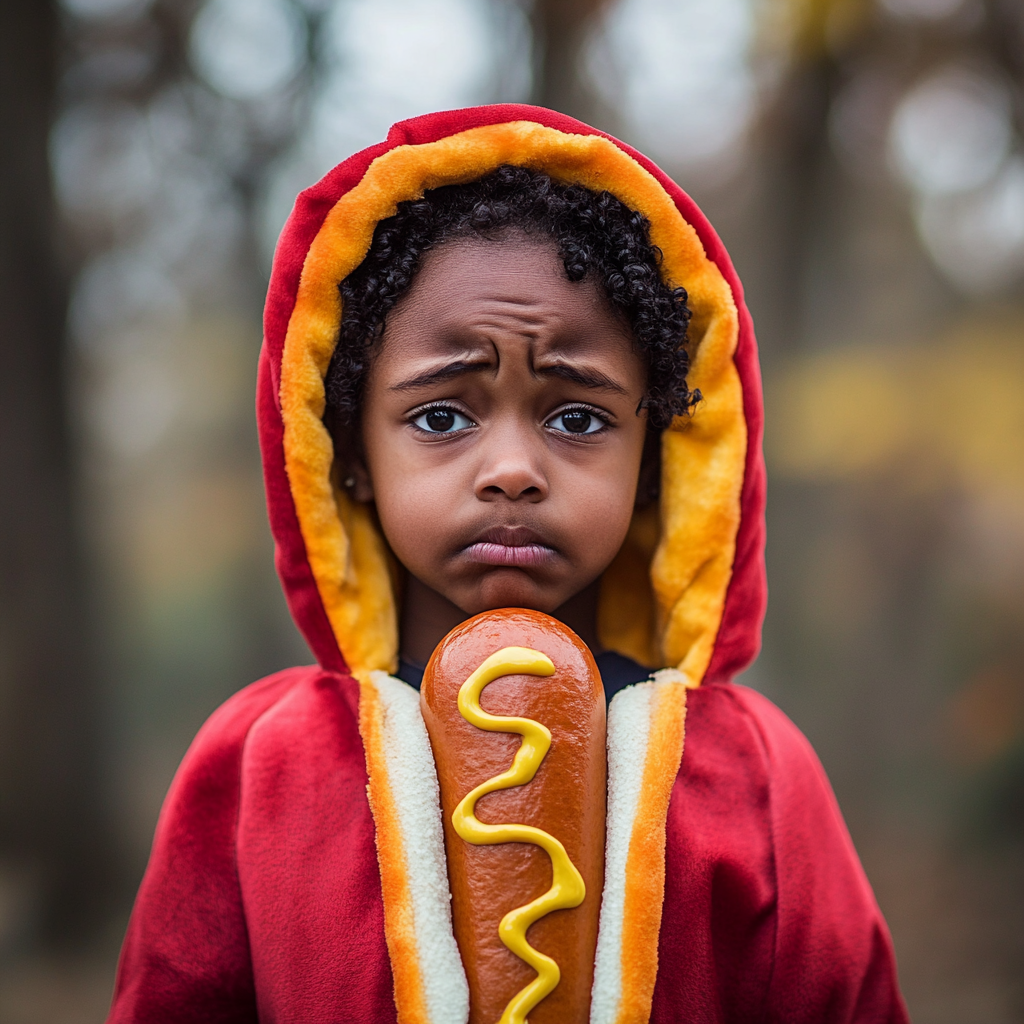 A girl wearing a hot dog costume | Source: Midjourney