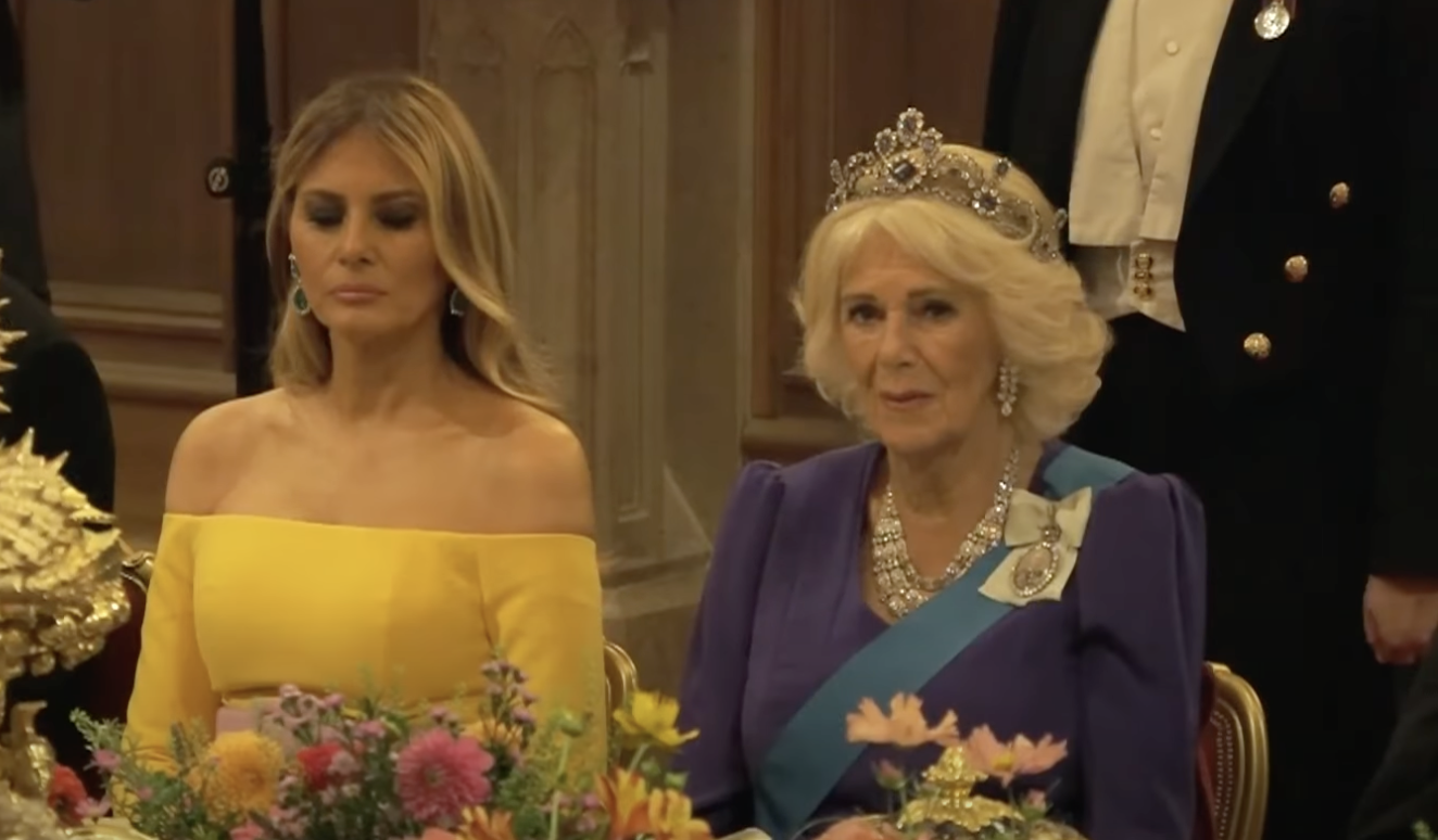 Melania Trump and Queen Camilla listen to Donald Trump's speech during the state banquet on September 17, 2025 | Source: YouTube/@WhiteHouse