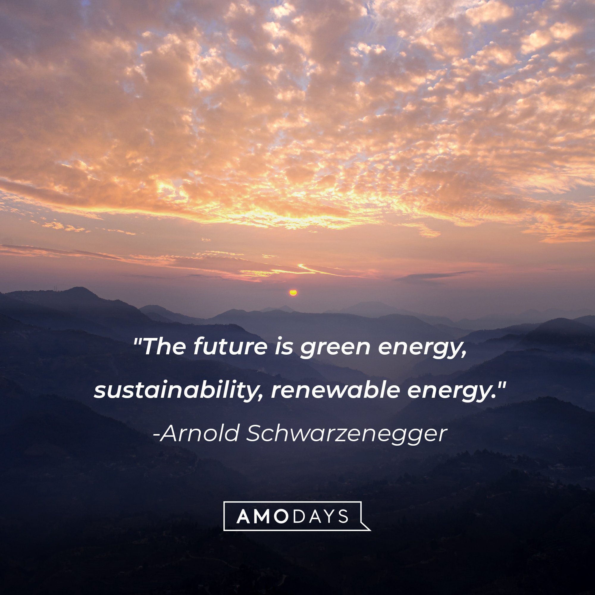 Arnold Schwarzenegger’s quote: "The future is green energy, sustainability, renewable energy." | Image: AmoDays   