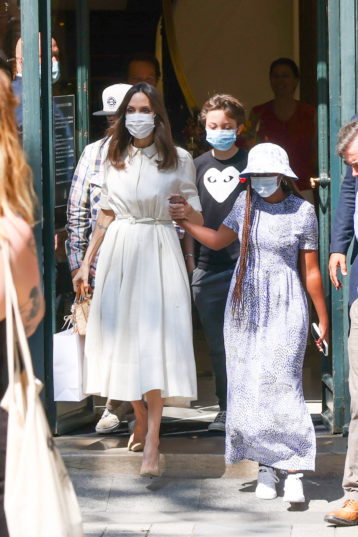 Angelina Jolie and Zahara Marley Jolie are seen leaving the "Guerlain" store on the Champs Elysees in Paris, France, on July 22, 2021 | Source: Getty Images