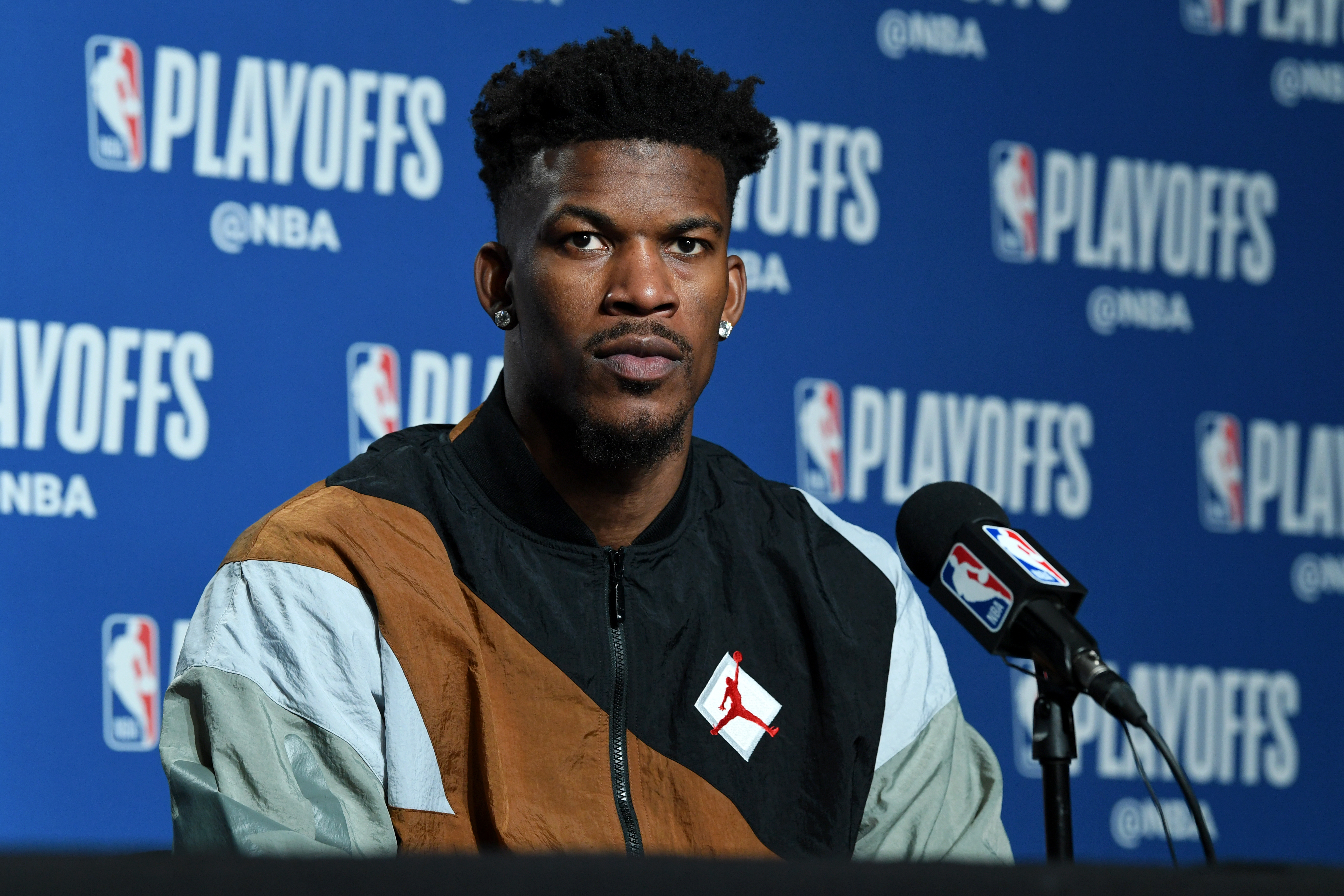 Jimmy Butler speaks with the media after game seven of the Eastern Conference Semi-Finals of the 2019 NBA Playoffs against the Toronto Raptors on May 12, 2019, in Ontario, Canada. | Source: Getty Images