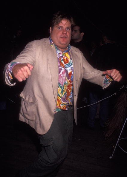 Chris Farley on September 28, 1991 at Rockefeller Plaza in New York City. | Photo: Getty Images
