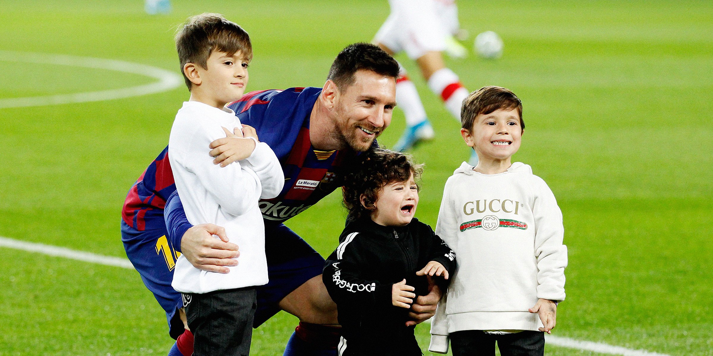 Lionel Messi with his sons Thiago, Mateo, and Ciro. Antonella Roccuzzo, Lionel Messi and their three sons. Source: Getty Images