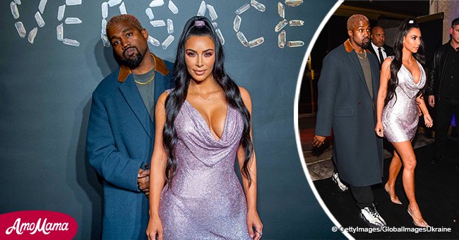 Kim Kardashian draws all attention to her breasts wearing a plunging silver mini-dress in public