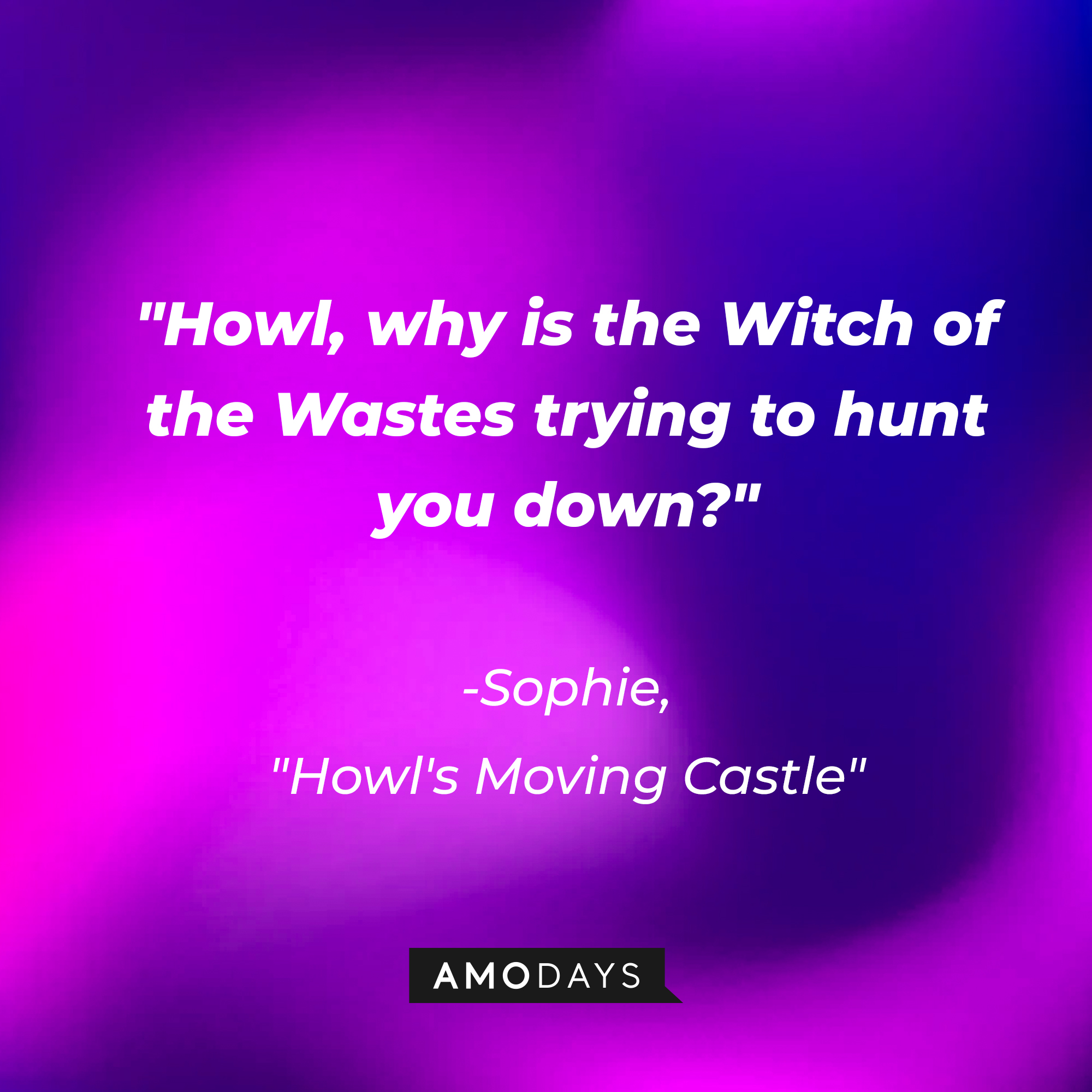Sophie's quote in "Howl's Moving Castle:" "Howl, why is the Witch of the Wastes trying to hunt you down?" | Source: AmoDays