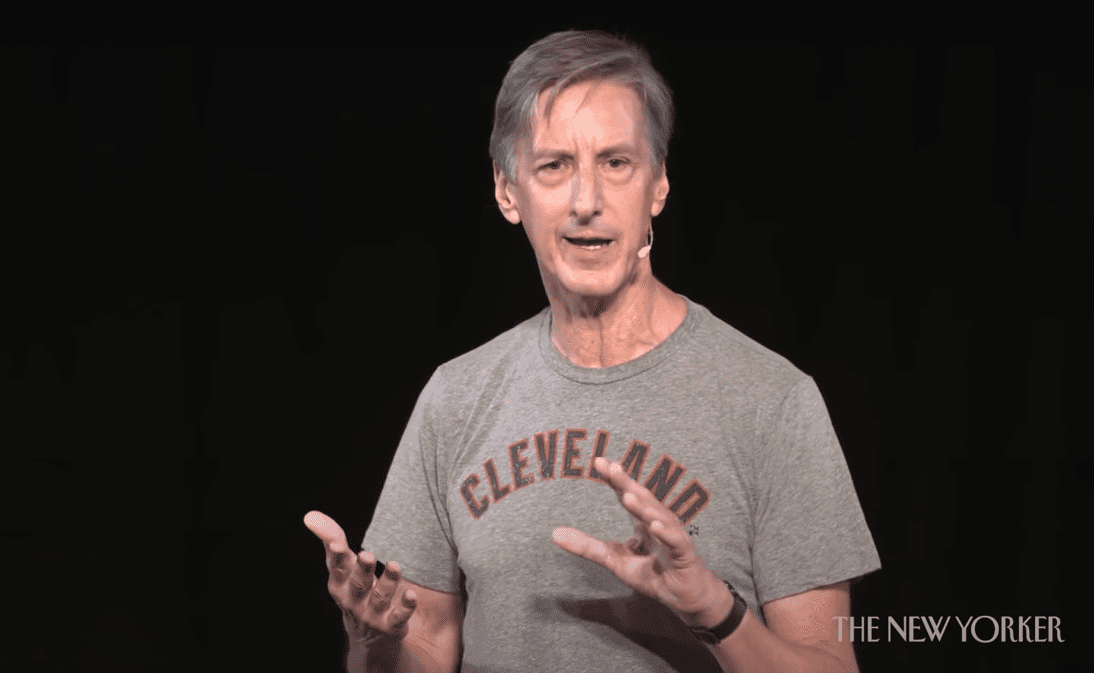 Andy Borowitz speaks in front of an audience. | Source: Youtube.com/TheNewYorker
