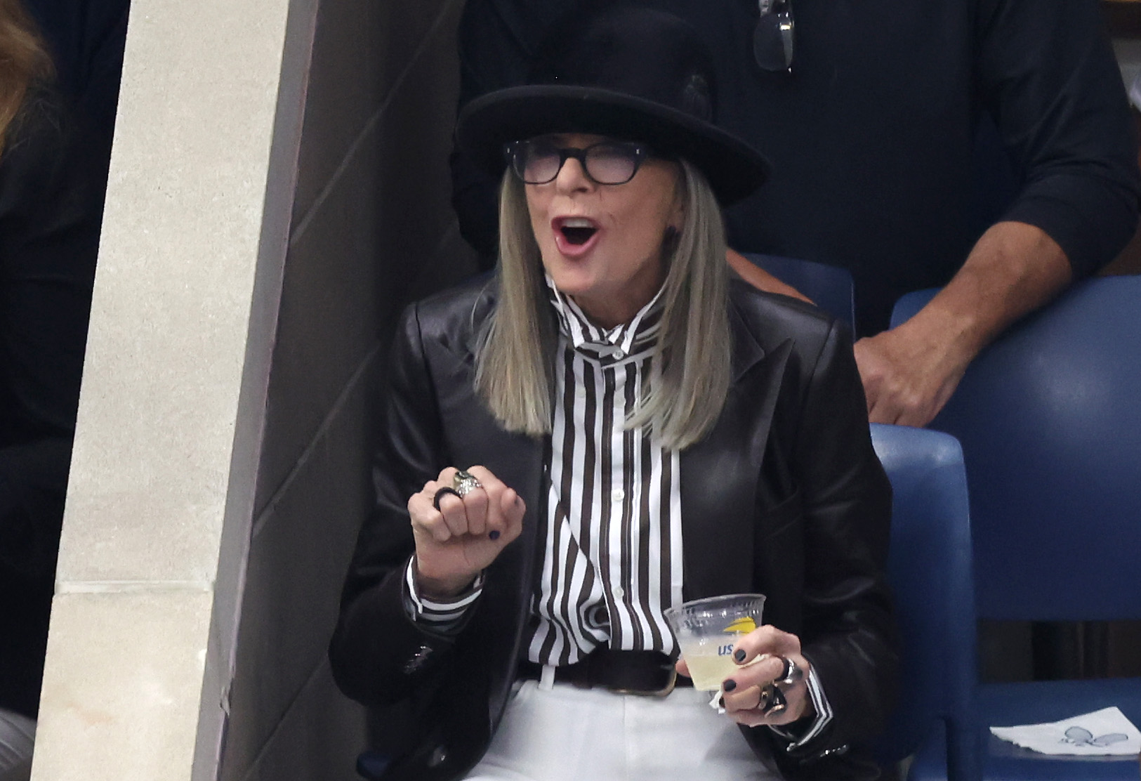 Diane Keaton reacts during the Women's Singles Final match between Coco Gauff and Aryna Sabalenka at the 2023 US Open at the USTA Billie Jean King National Tennis Center, on September 9, 2023 in New York City. | Source: Getty Images