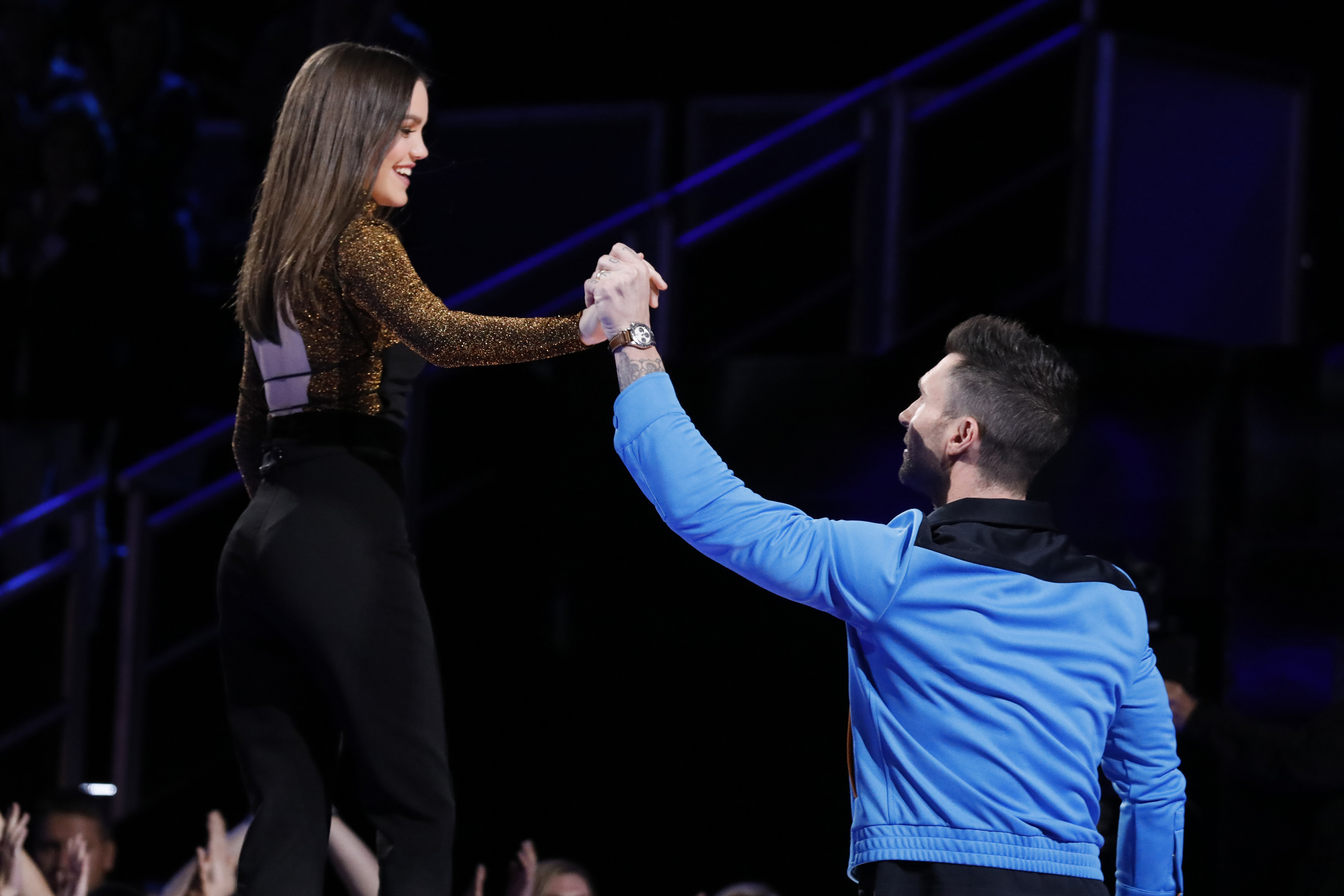 Reagan Strange and Adam Levine on "The Voice" Season 15, on November 17, 2018 | Source: Getty Images