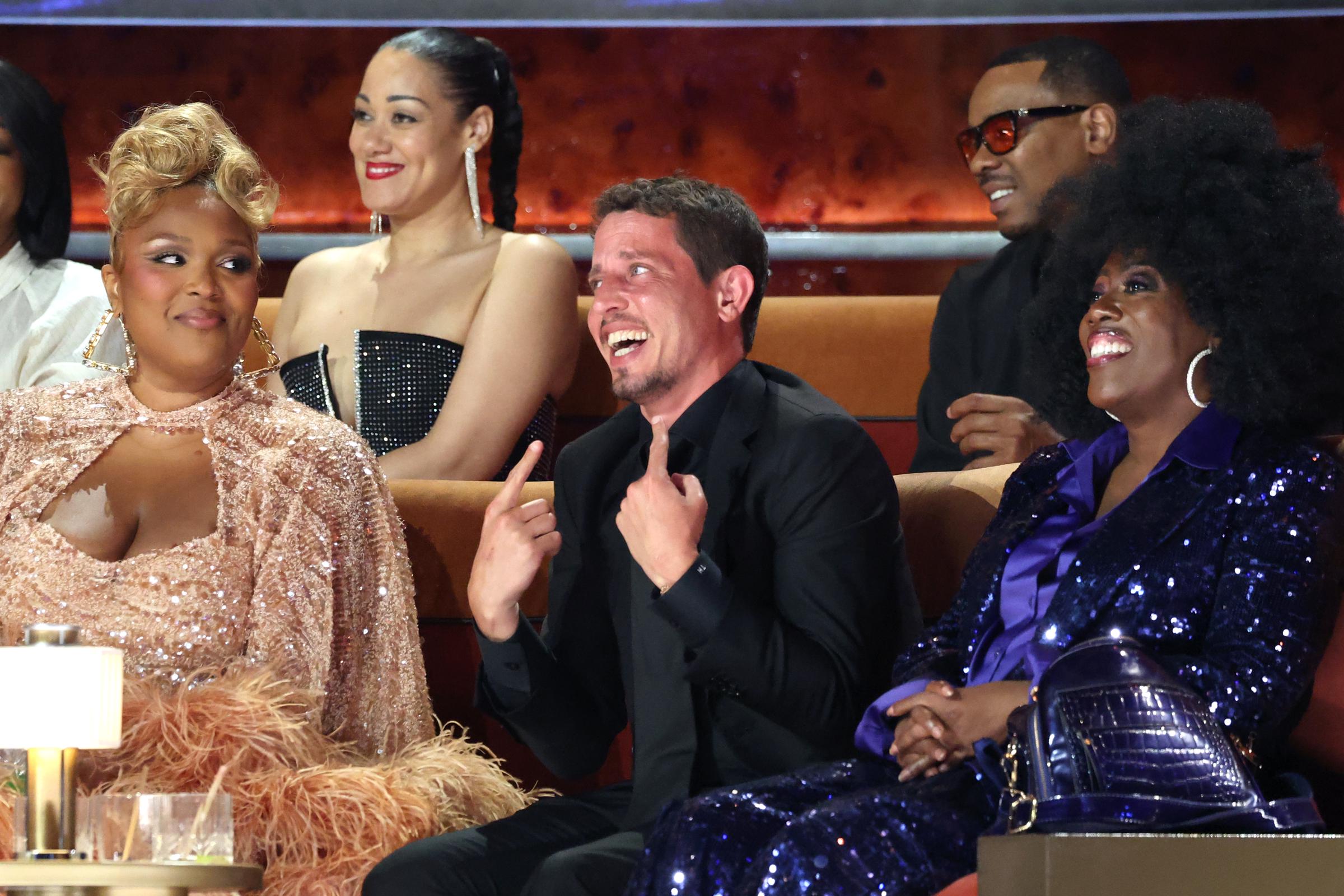 Lizzo, Cynthia Kaye McWilliams, Tony Hinchcliffe, Duane Martin, and Sheryl Underwood at The Kia Forum on May 10, 2026 | Source: Getty Images
