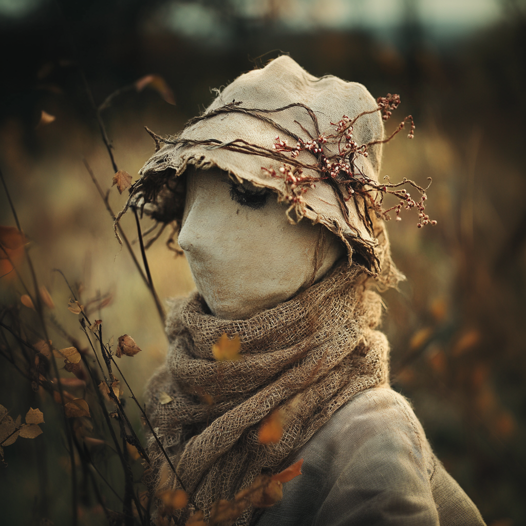 A scarecrow with a delicate scar on its head | Source: Midjourney