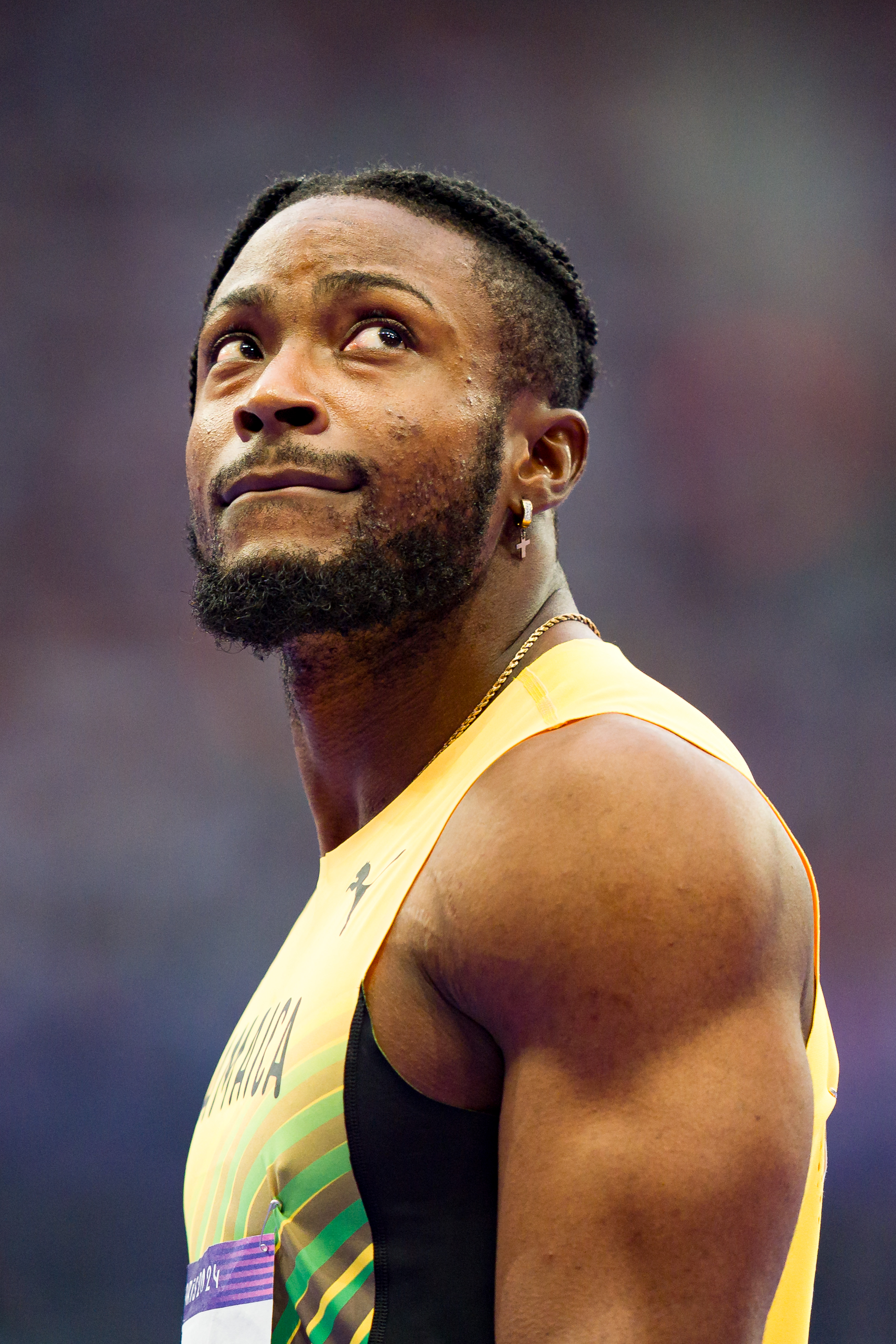 Kishane Thompson looks on during the Men's 100m Semi-Final at the Olympic Games Paris 2024 in Paris, France, on August 4, 2024. | Source: Getty Images