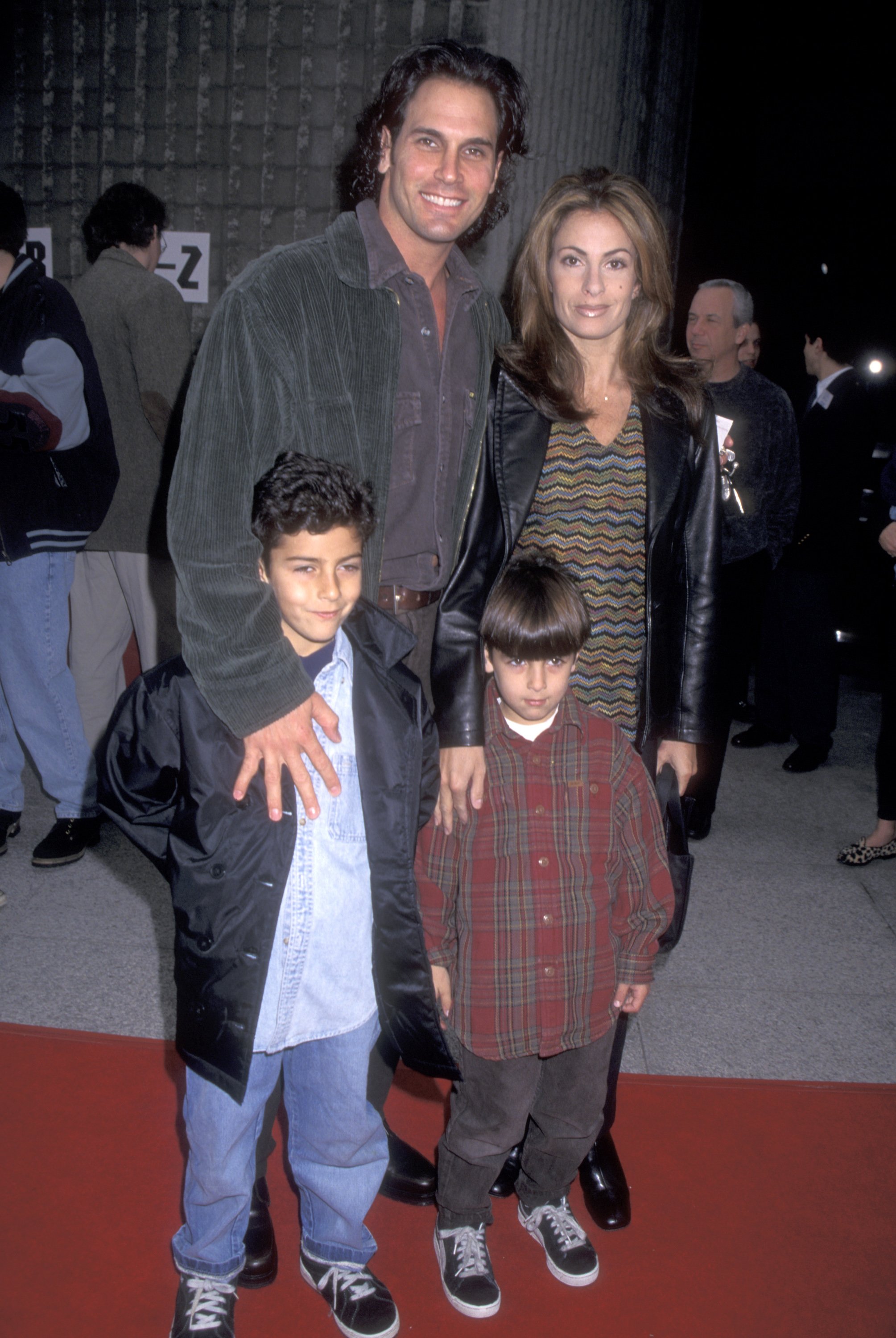 Actor Don Diamont with his wife Rachel Braun and kids attending the "Beverly Hills Ninja" Westwood Premiere at Avco Center Cinemas on January 11, 1997 in Westwood, California | Source: Getty Images