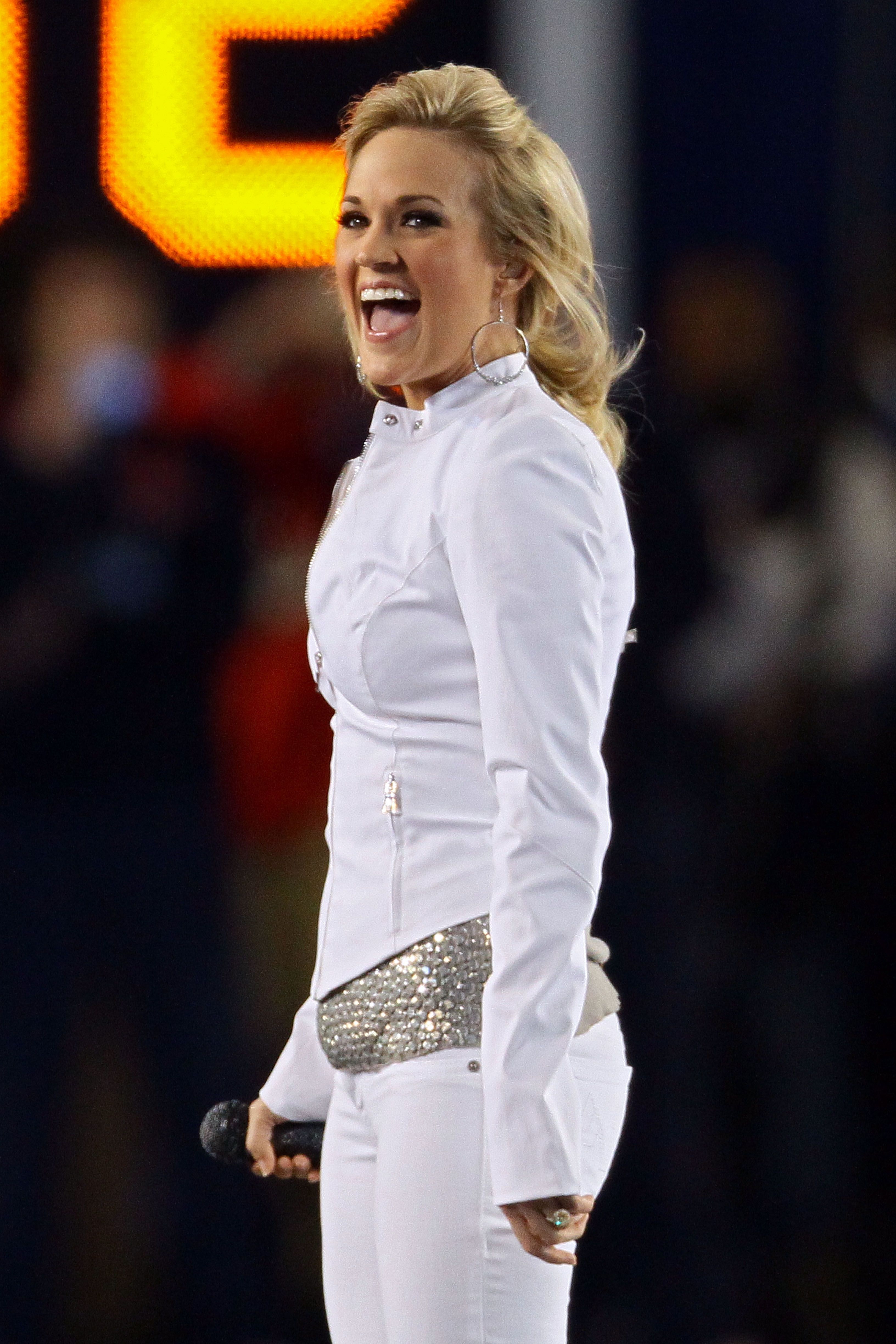 Carrie Underwood during the pregame of Super Bowl XLIV between the Indianapolis Colts and the New Orleans Saints on February 7, 2010 at Sun Life Stadium in Miami Gardens, Florida. | Source: Getty Images