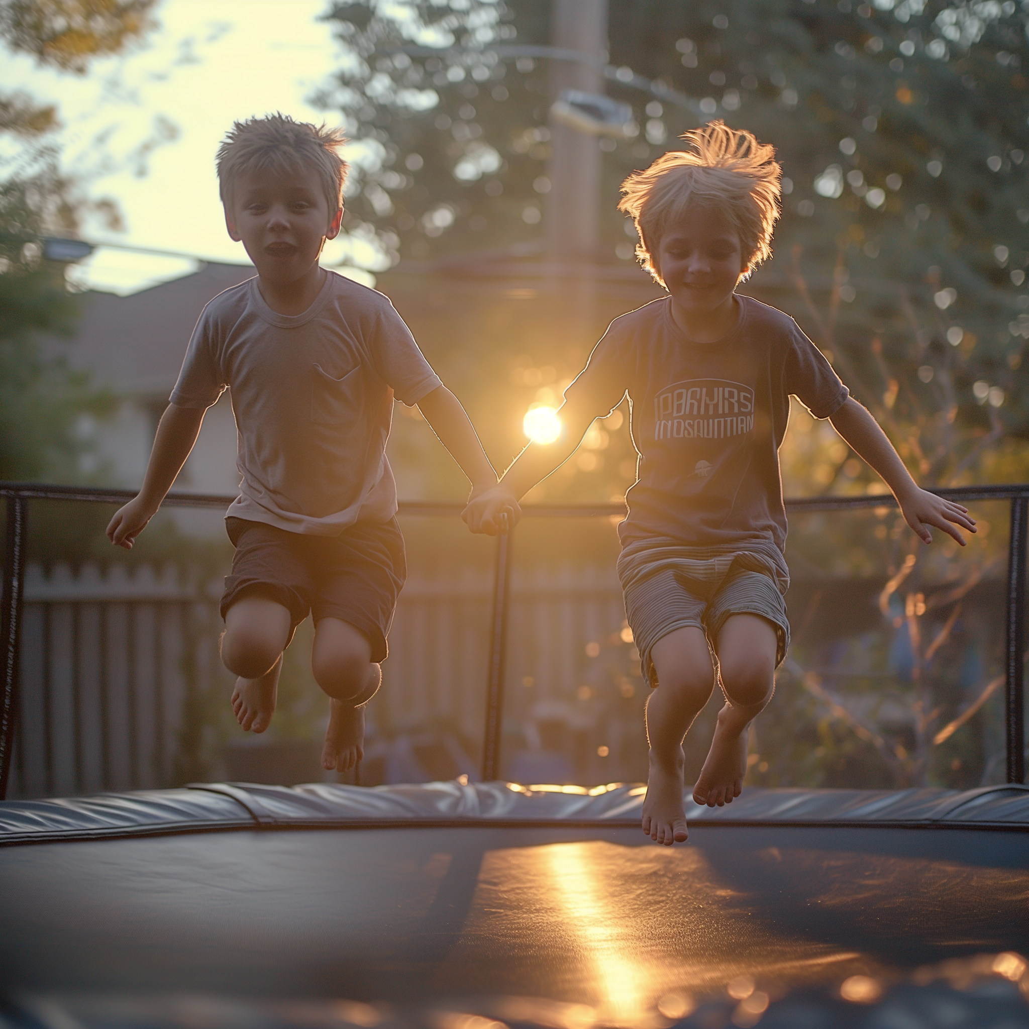 Two happy boys playing together on a trampoline | Source: Midjourney