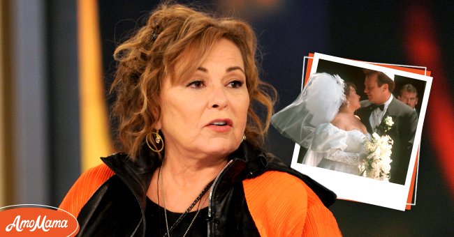 Roseanne Barr on "The View" on March 27, 2018 [left]. Barr and Tom Arnold during their wedding on January 20, 1990 [right] | Photo: Getty Images