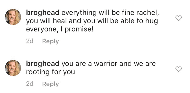 Message on Rachel Matthews' Instagram post | Source: Instagram/ Rachel Matthews