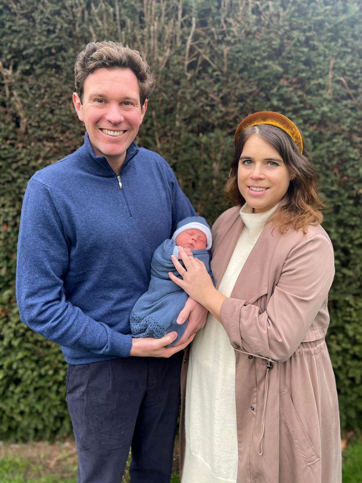 Princess Eugenie and Jack Brooksbank with their son August Philip Hawke Brooksbank on February 20, 2021. | Getty Images 