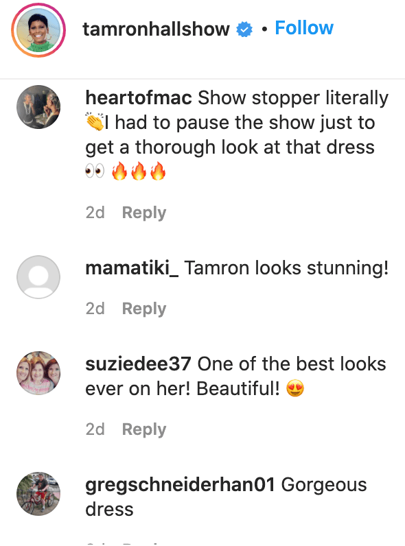 Fans' comments on Tamron Hall's post. | Source: Instagram/tamronhall