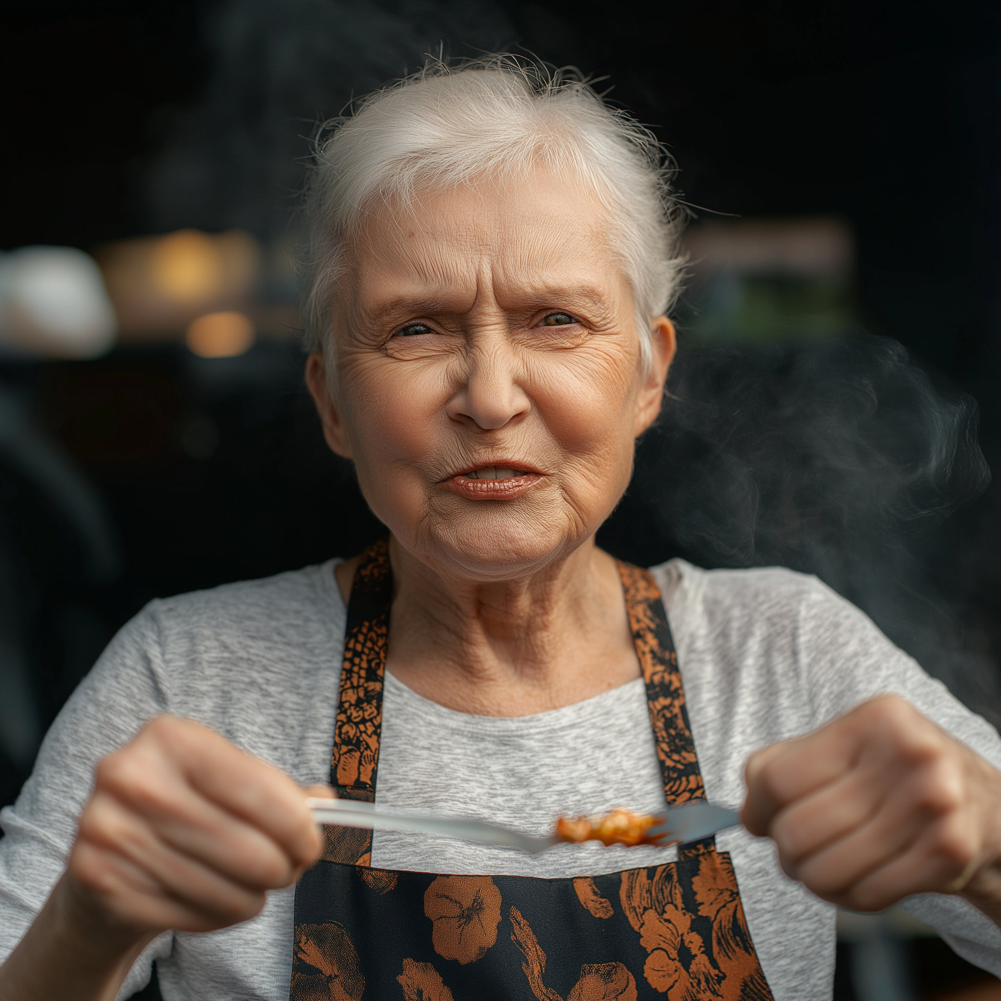 An elderly woman serving food | Source: Midjourney