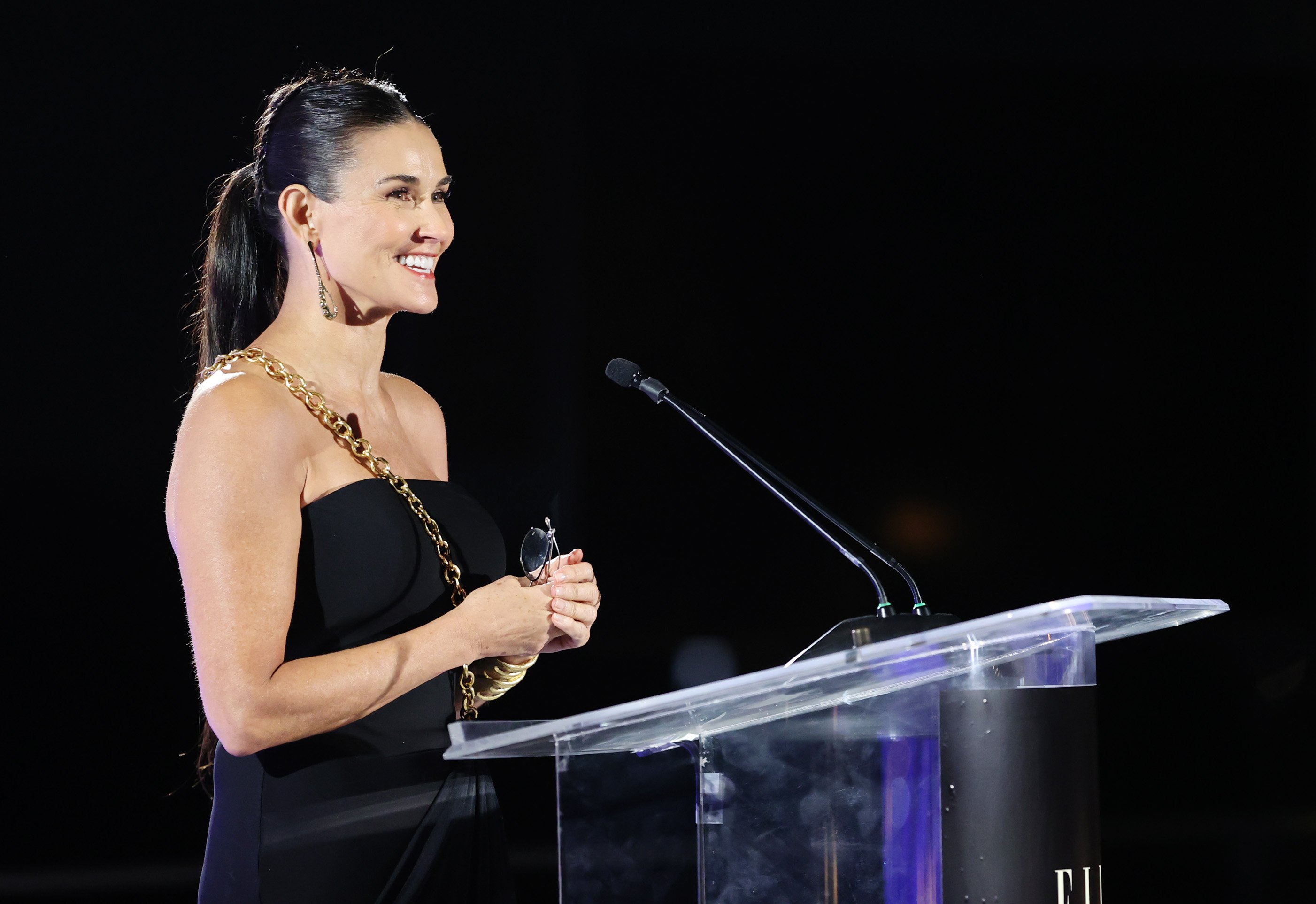 Demi Moore speaks onstage during ELLE's 27th Annual Women In Hollywood Celebration, presented by Ralph Lauren and Lexus, at Academy Museum of Motion Pictures on October 19, 2021 in Los Angeles, California. | Source: Getty Images