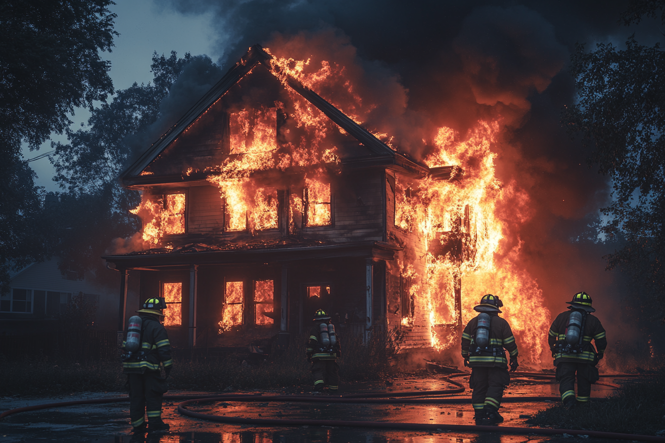 Firefighters putting out a housefire | Source: Midjourney