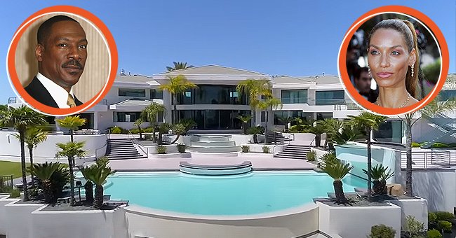 Headshot of actor Eddie Murphy. [Left] | Photo of Eddie Murphy and Nicole's former $10 million Granite Bay house. [Center] | Headshot of model Nicole Murphy. [Right] | Photo: Getty Images YouTube/Sacramento Bee