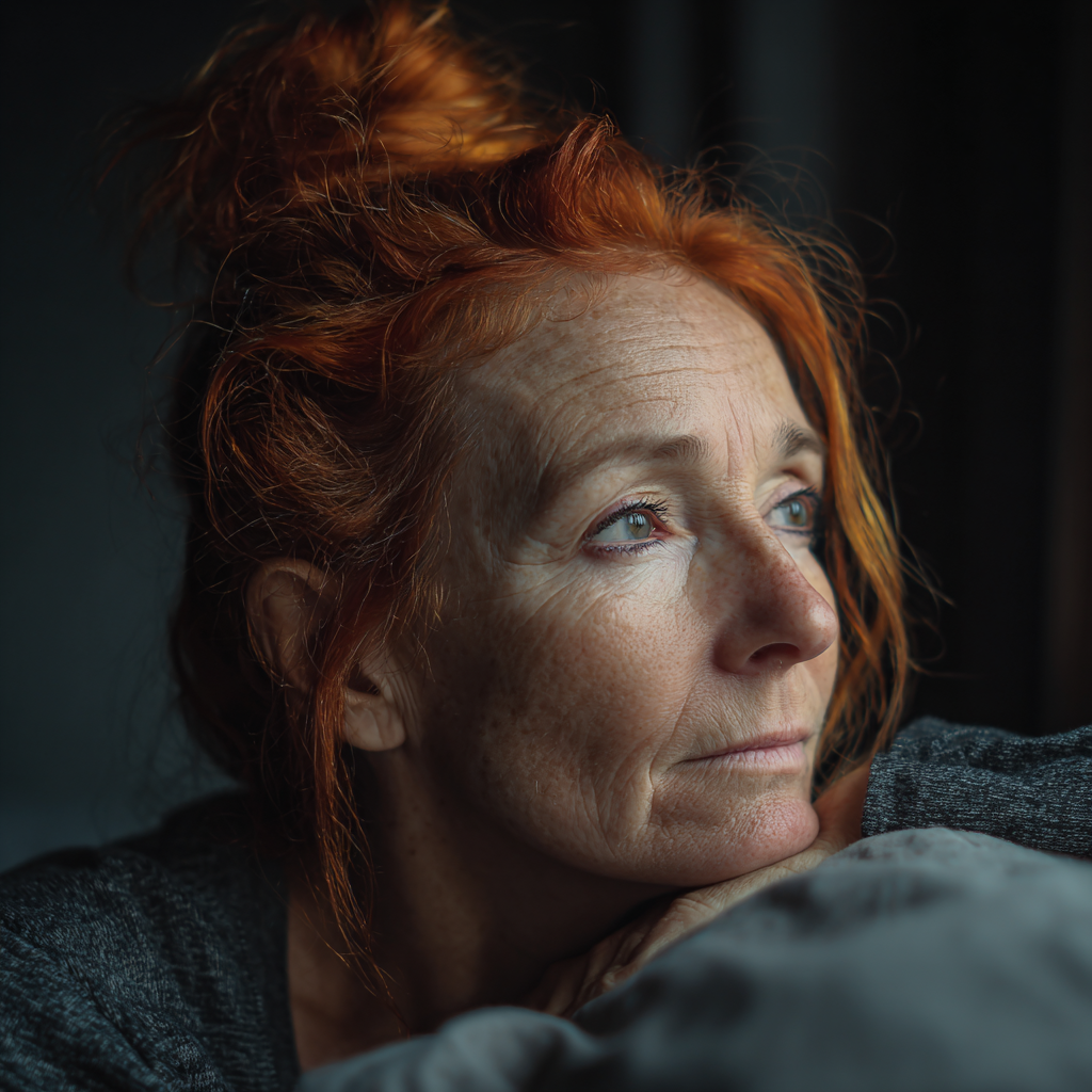 An ill older woman looking out a window | Source: Midjourney