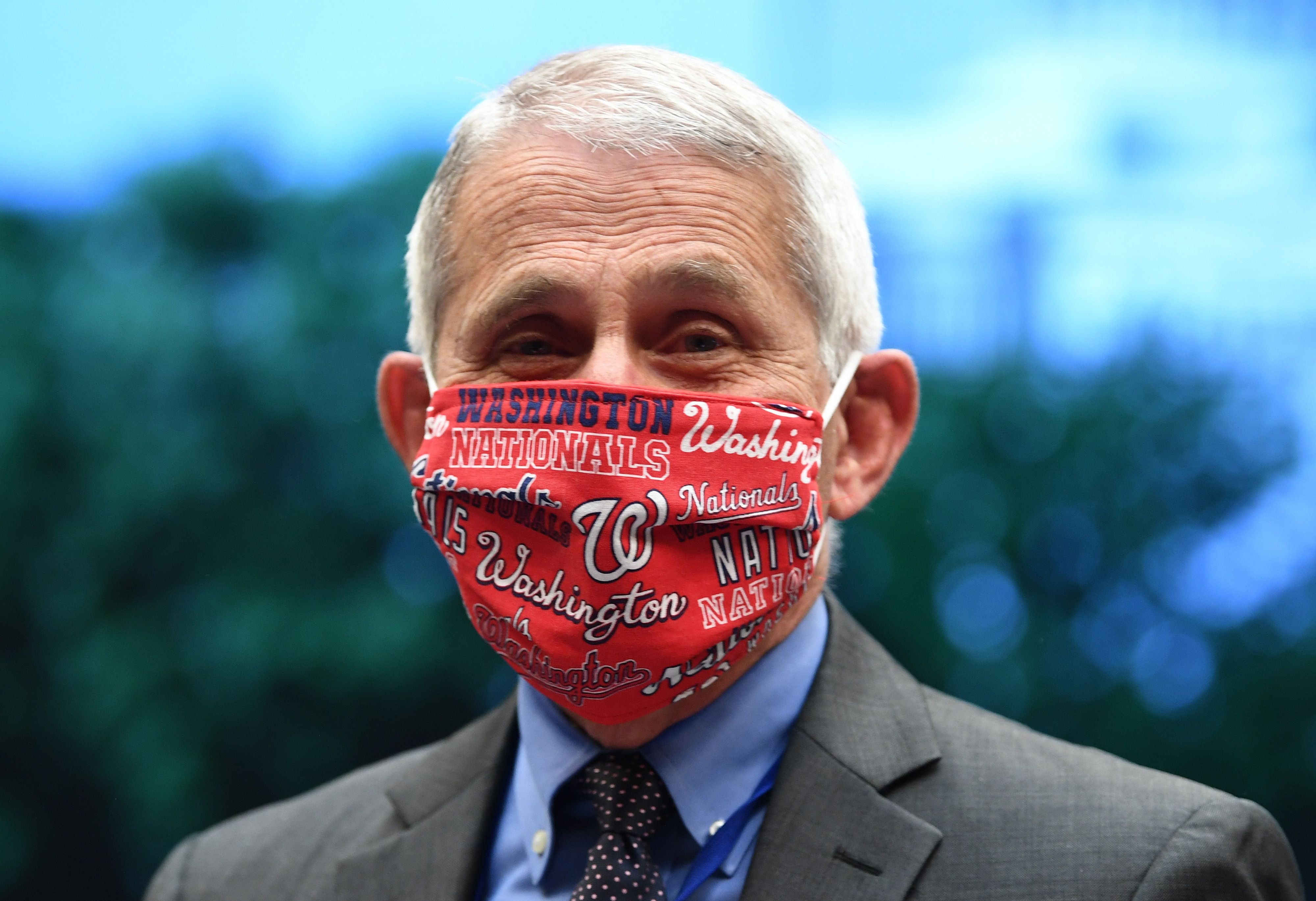Dr. Anthony Fauci wore a face mask with logos for the Washington Nationals at a meeting for the House Committee on Capitol Hill on June 23, 2020, in Washington, DC | Source: Kevin Dietsch-Pool/Getty Images